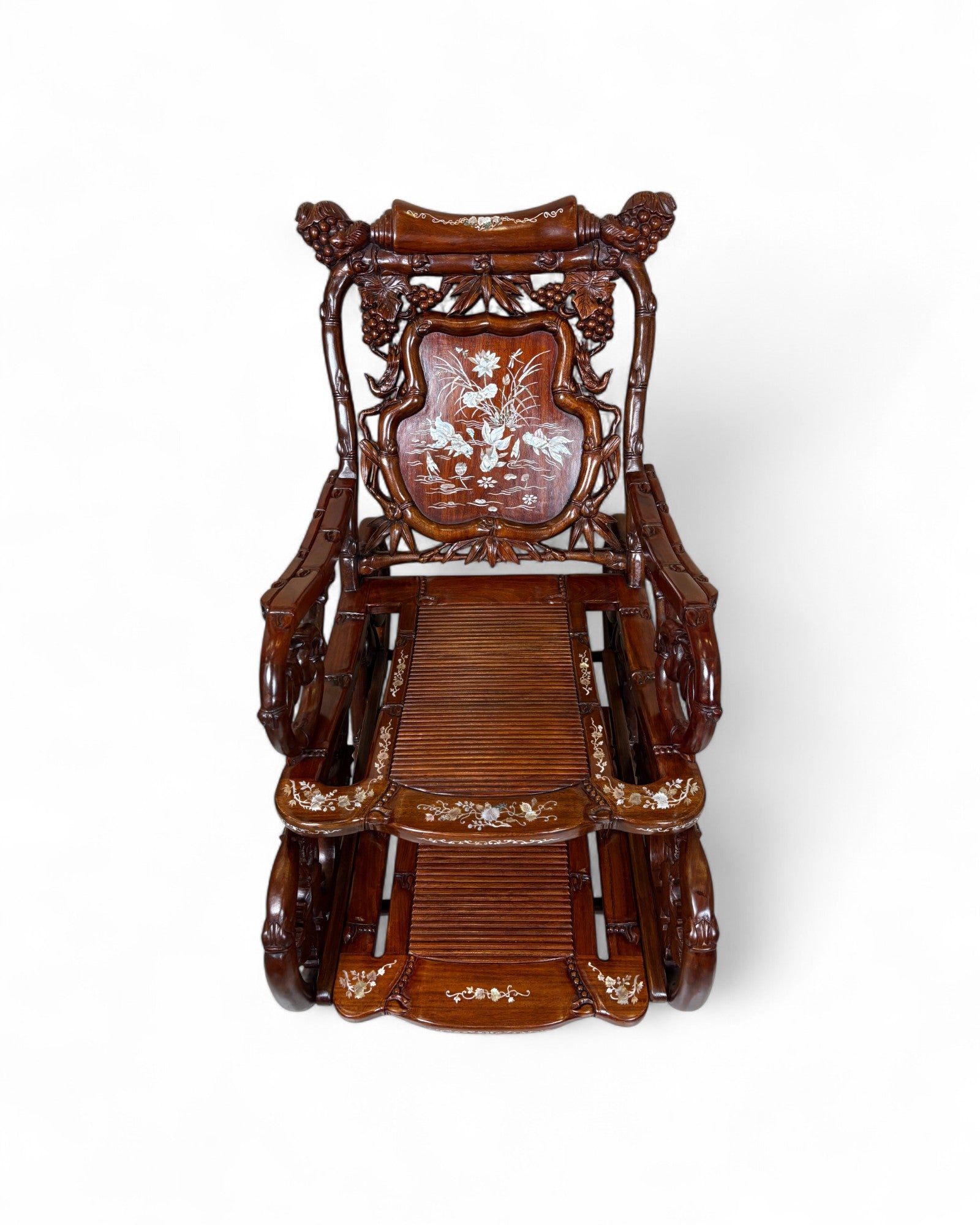 Chinese Mother-of-Pearl Inlaid Rosewood Rocking Recliner (Imperial-Style “Taishi” Chair)