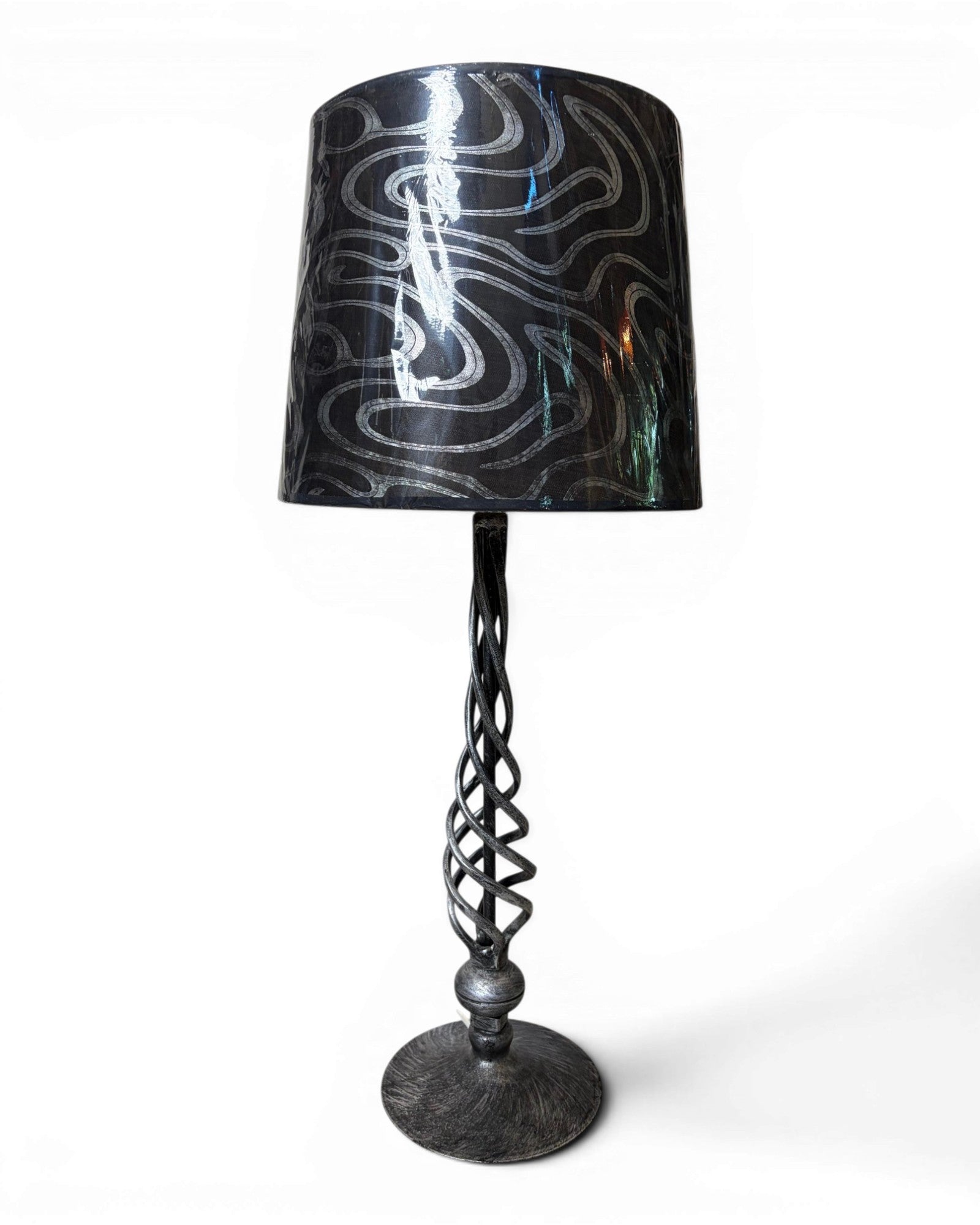 Twisted Silver Metal Table Lamp