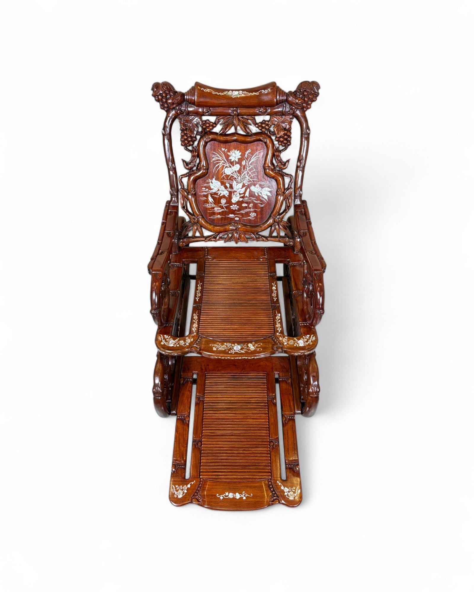 Chinese Mother-of-Pearl Inlaid Rosewood Rocking Recliner (Imperial-Style “Taishi” Chair)