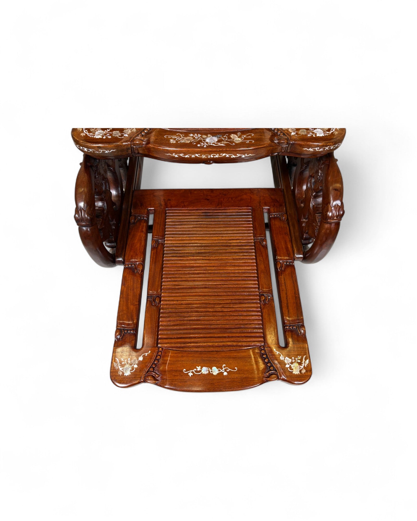 Chinese Mother-of-Pearl Inlaid Rosewood Rocking Recliner (Imperial-Style “Taishi” Chair)