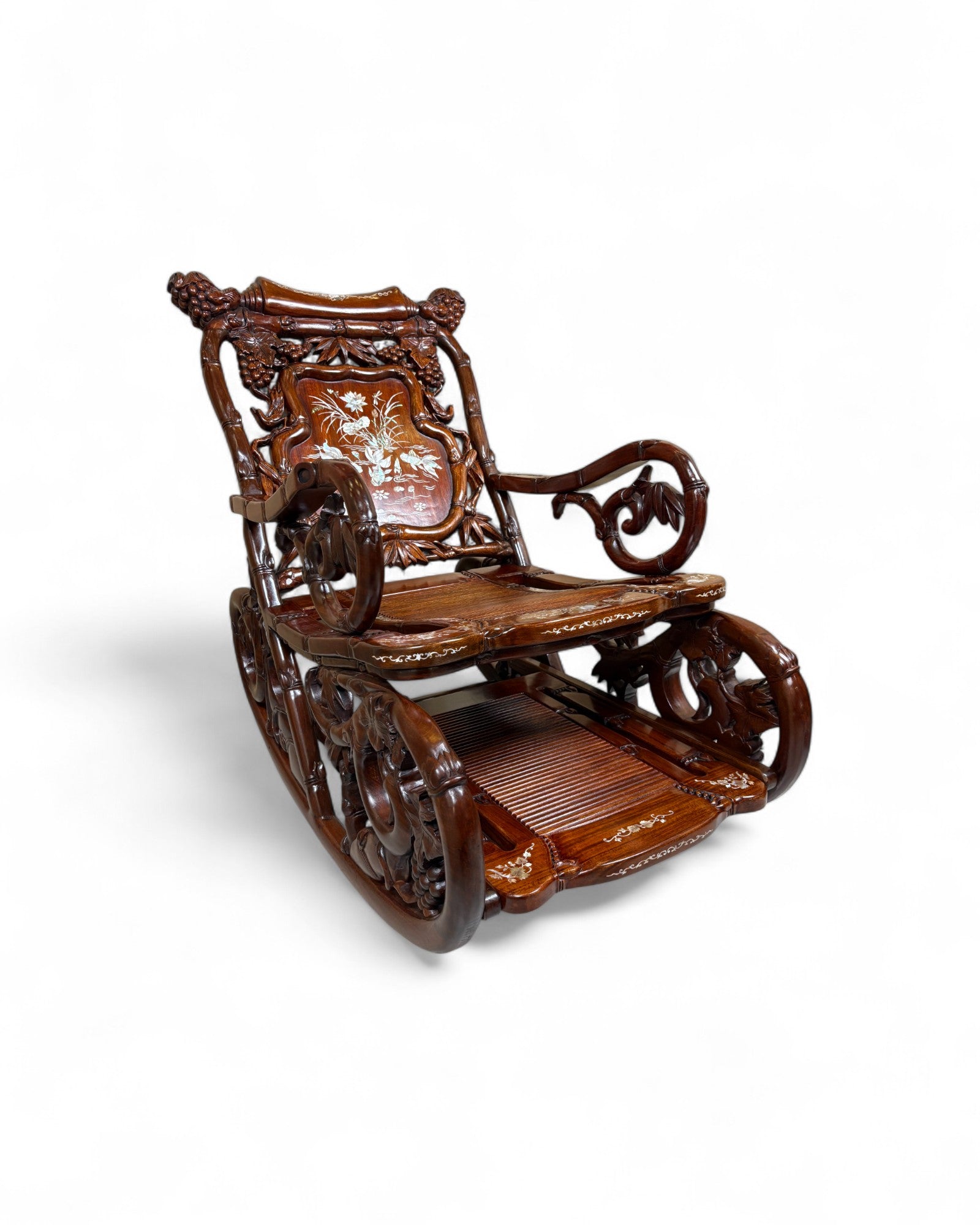Chinese Mother-of-Pearl Inlaid Rosewood Rocking Recliner (Imperial-Style “Taishi” Chair)