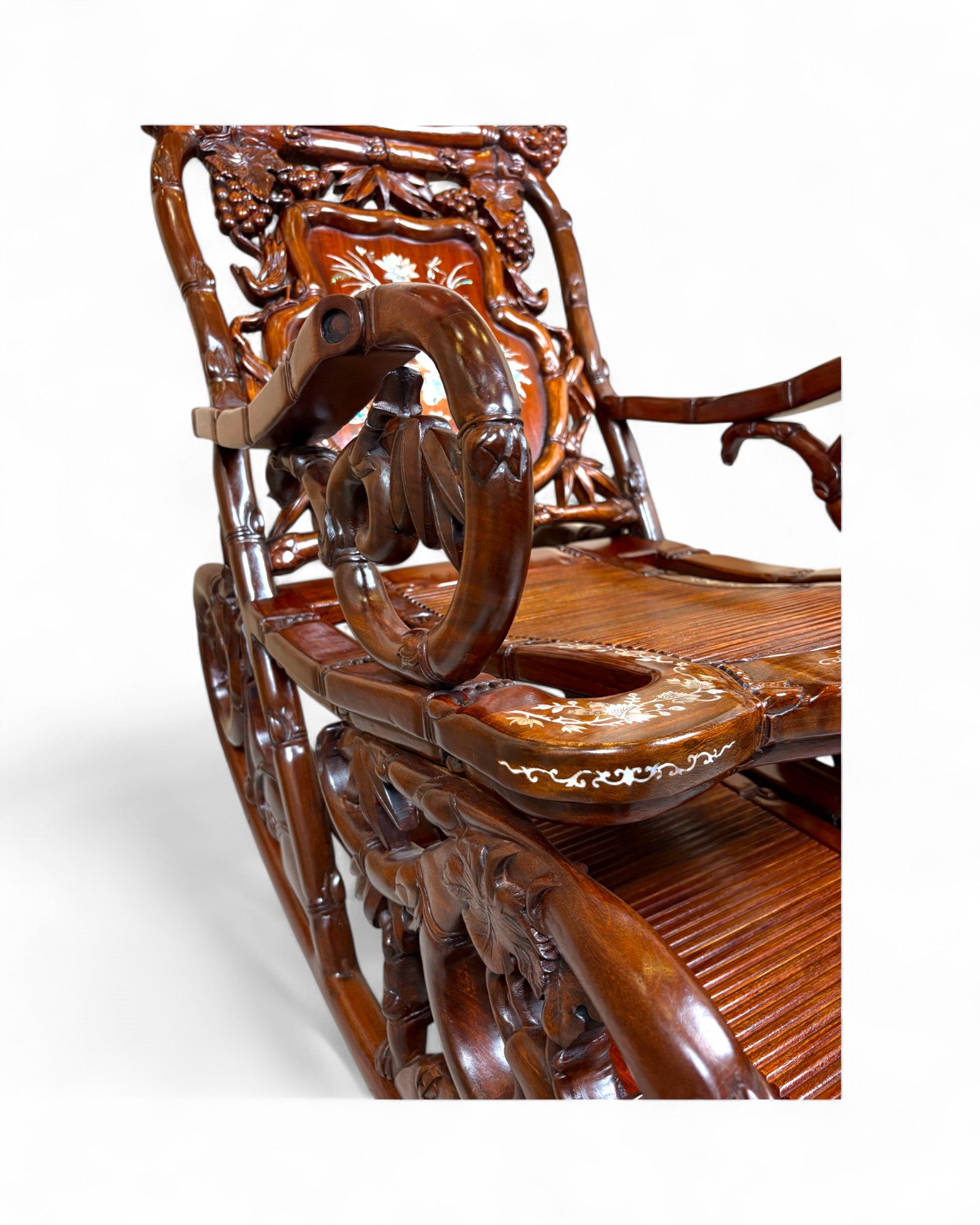 Chinese Mother-of-Pearl Inlaid Rosewood Rocking Recliner (Imperial-Style “Taishi” Chair)