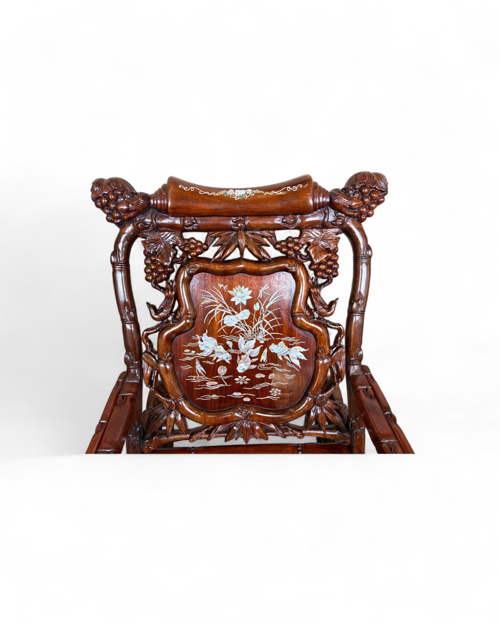 Chinese Mother-of-Pearl Inlaid Rosewood Rocking Recliner (Imperial-Style “Taishi” Chair)