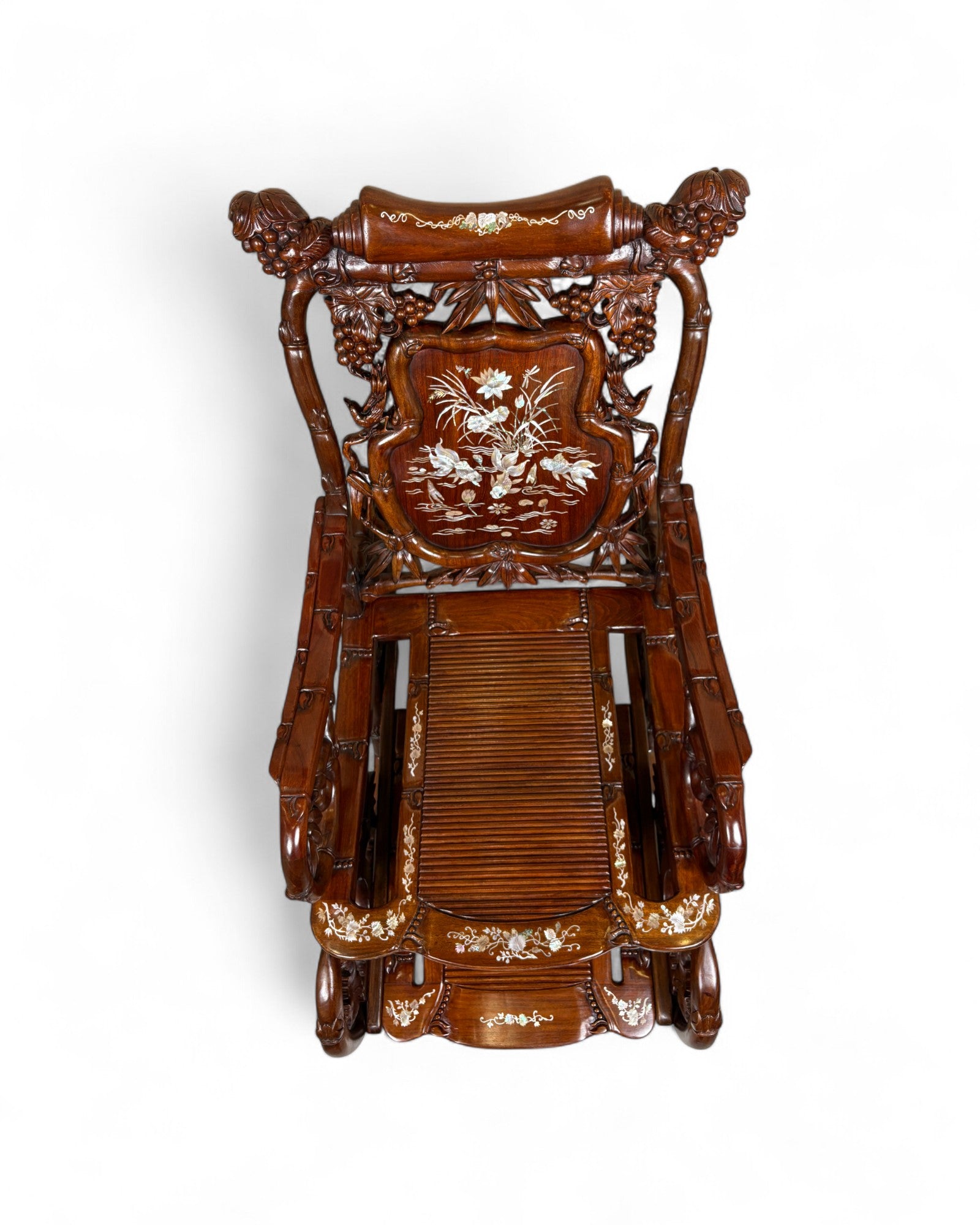 Chinese Mother-of-Pearl Inlaid Rosewood Rocking Recliner (Imperial-Style “Taishi” Chair)