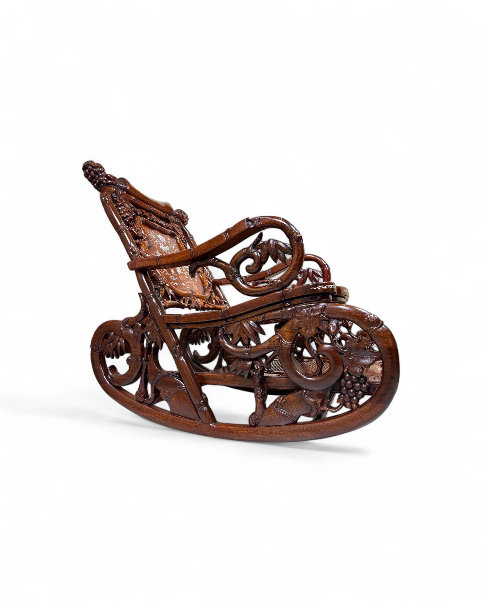 Chinese Mother-of-Pearl Inlaid Rosewood Rocking Recliner (Imperial-Style “Taishi” Chair)