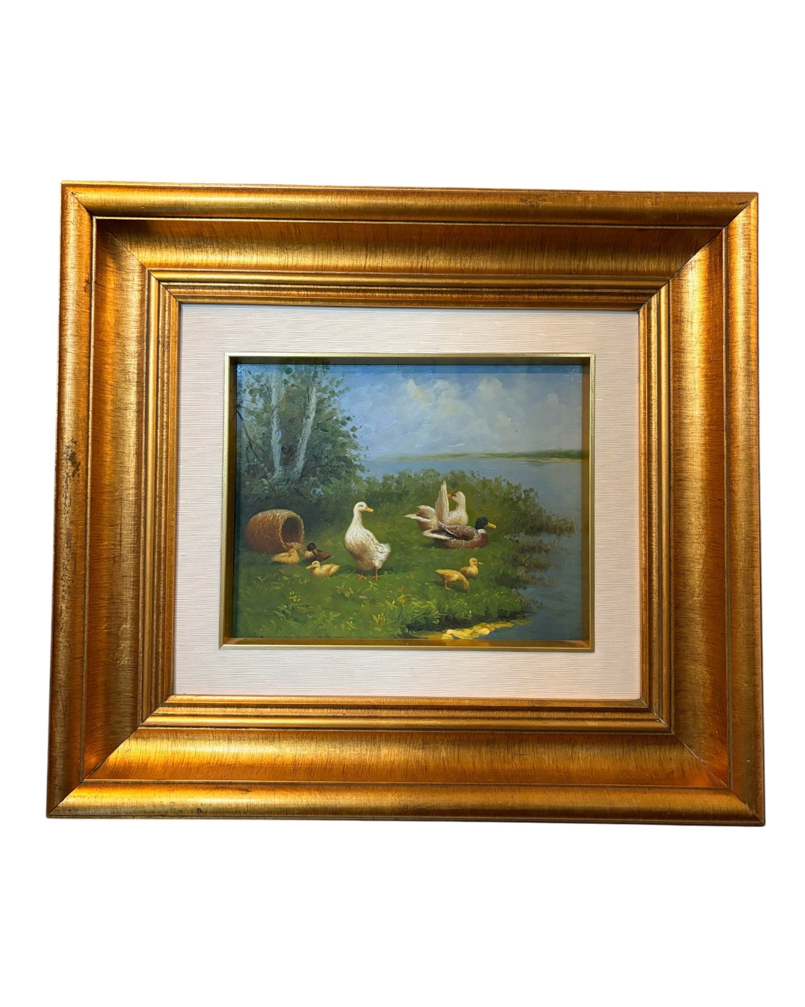 Duck Family Along Tranquil Riverbanks Painting [45 x 43cm]