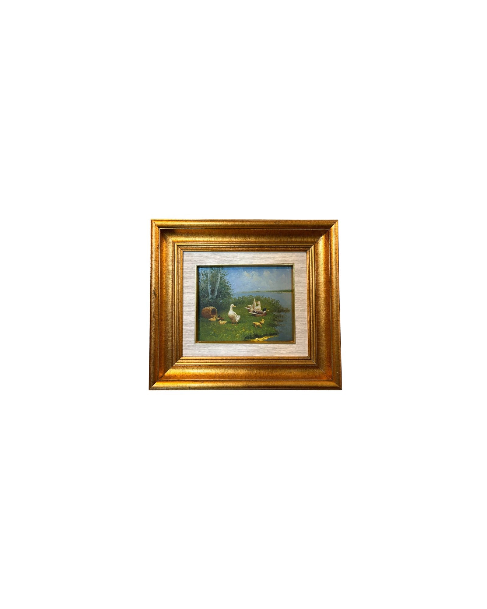 Duck Family Along Tranquil Riverbanks Painting [45 x 43cm]