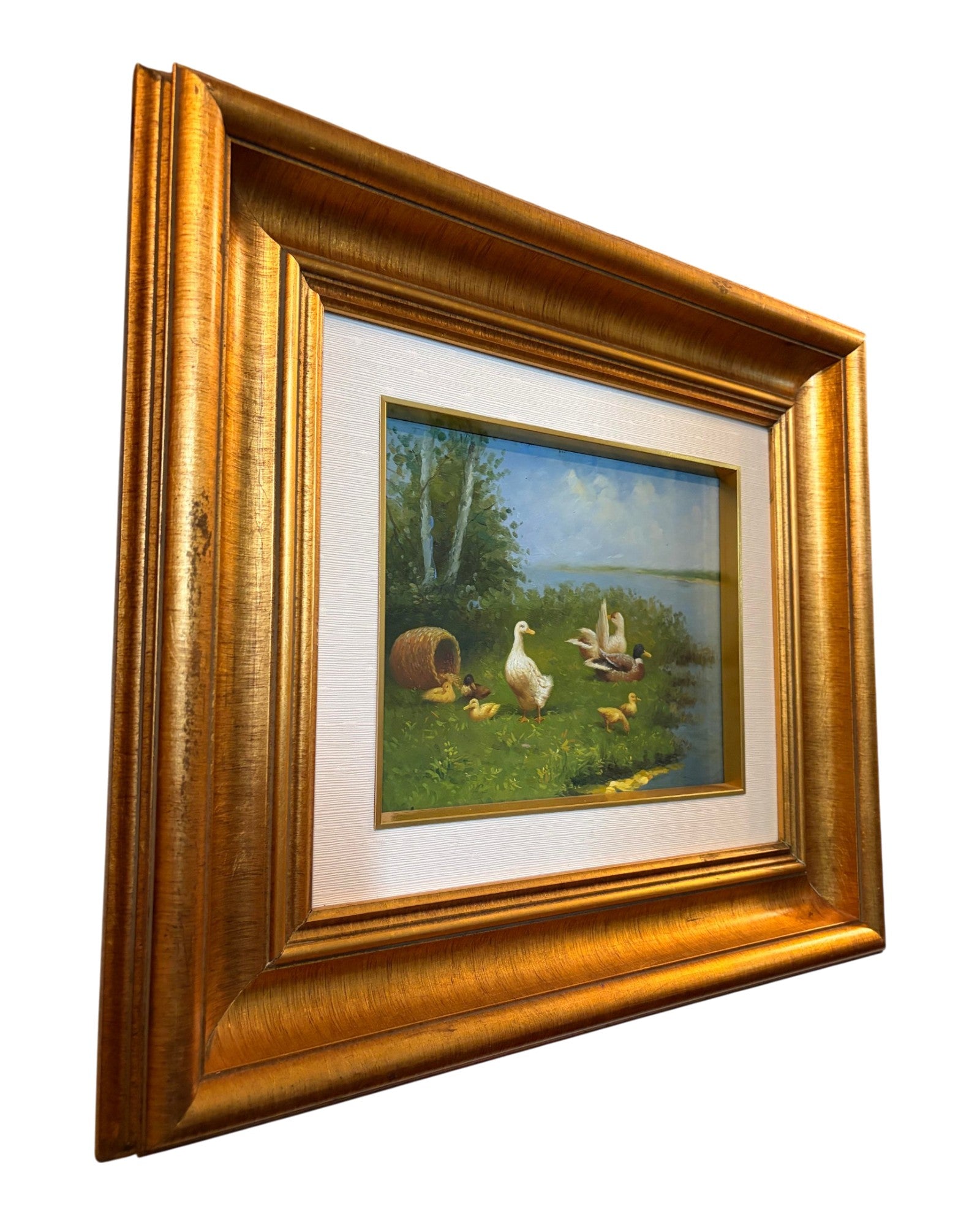 Duck Family Along Tranquil Riverbanks Painting [45 x 43cm]