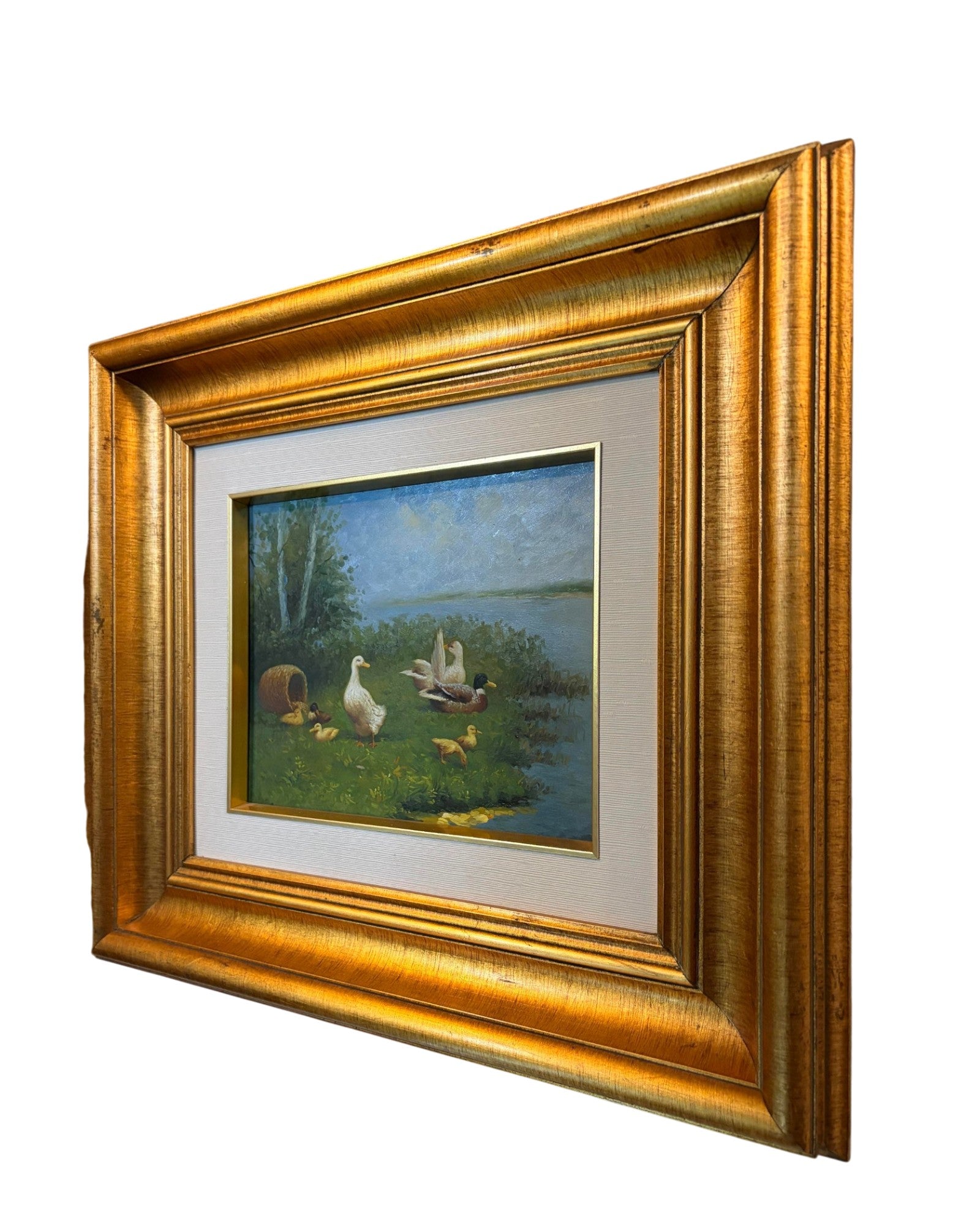 Duck Family Along Tranquil Riverbanks Painting [45 x 43cm]