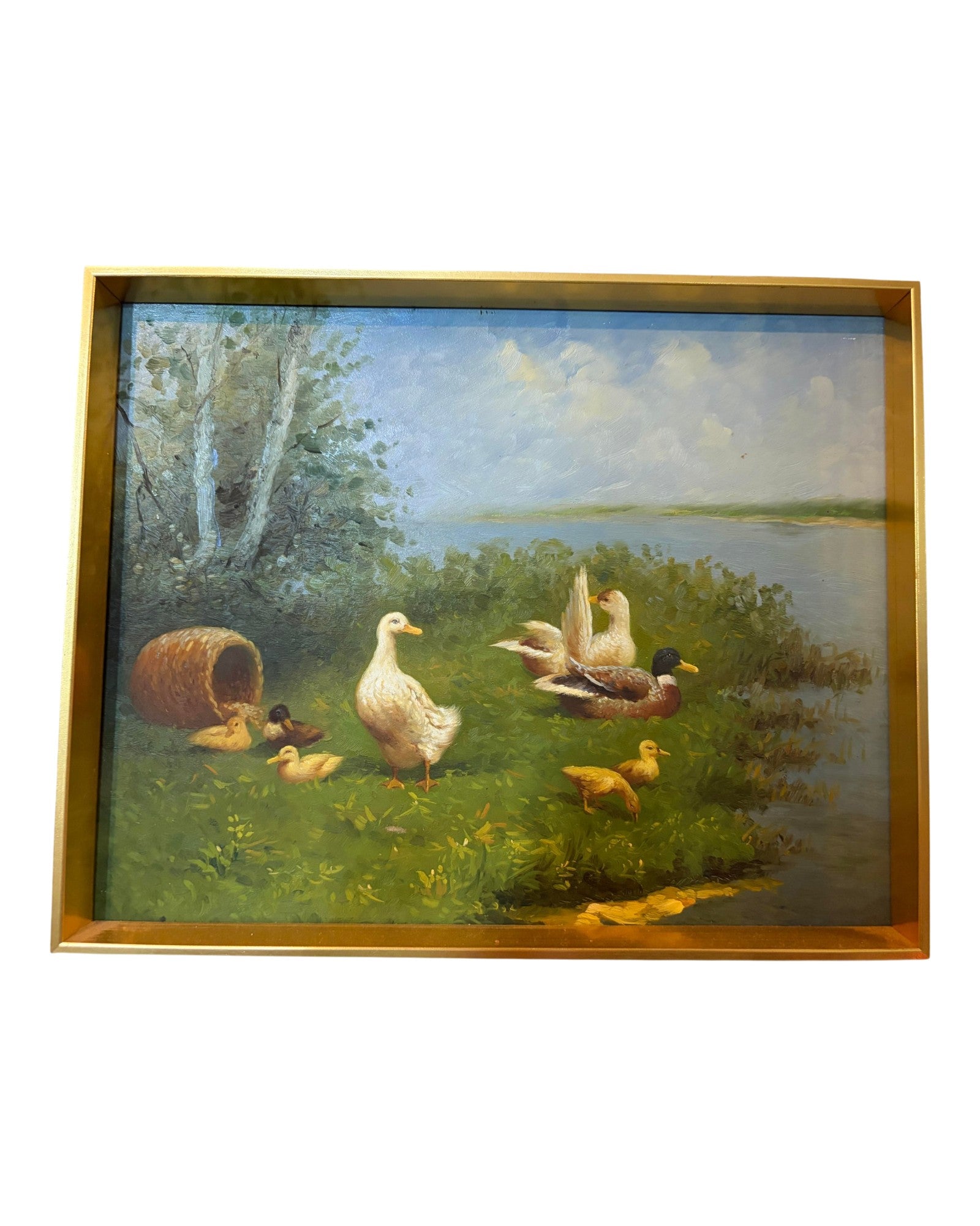 Duck Family Along Tranquil Riverbanks Painting [45 x 43cm]