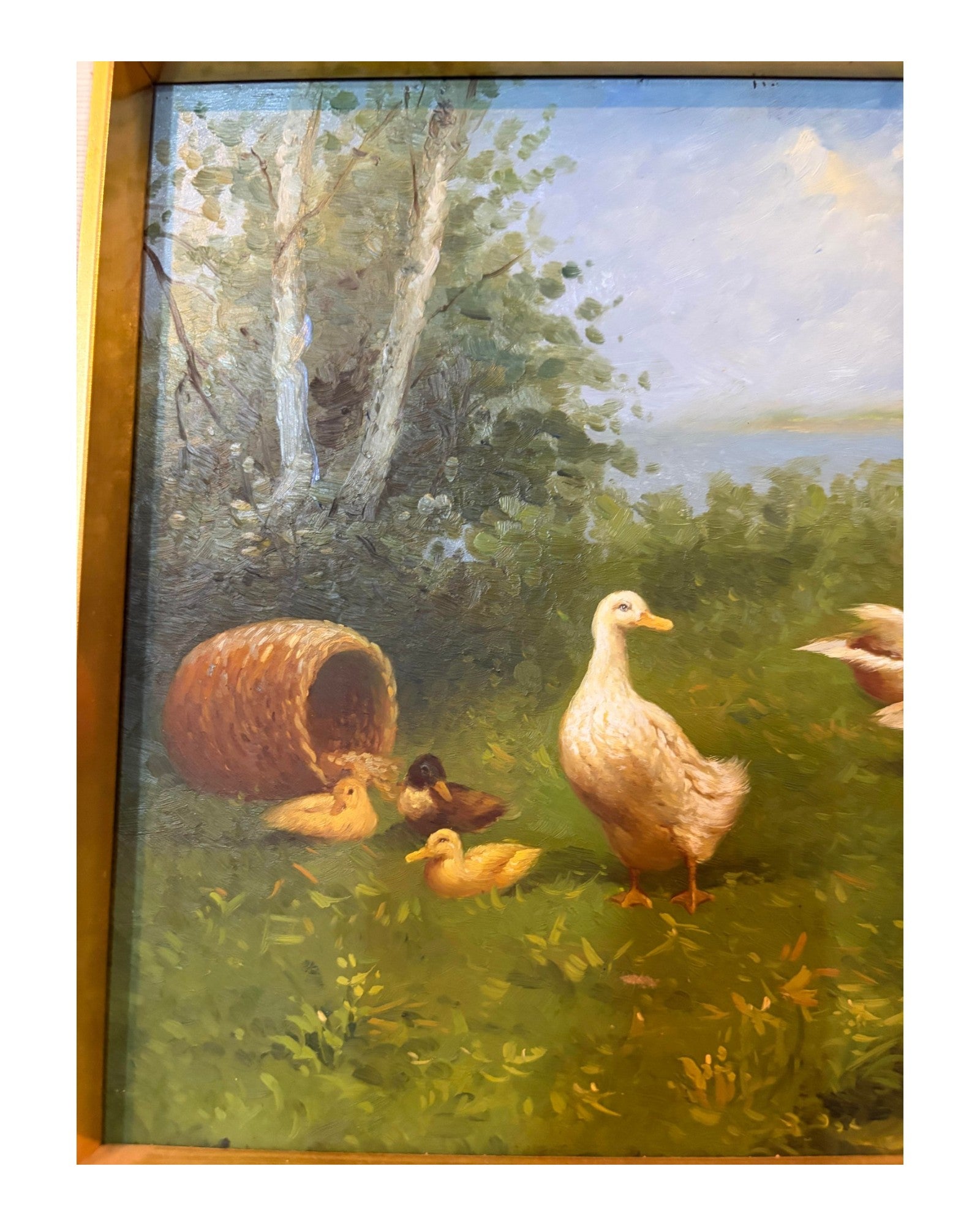 Duck Family Along Tranquil Riverbanks Painting [45 x 43cm]