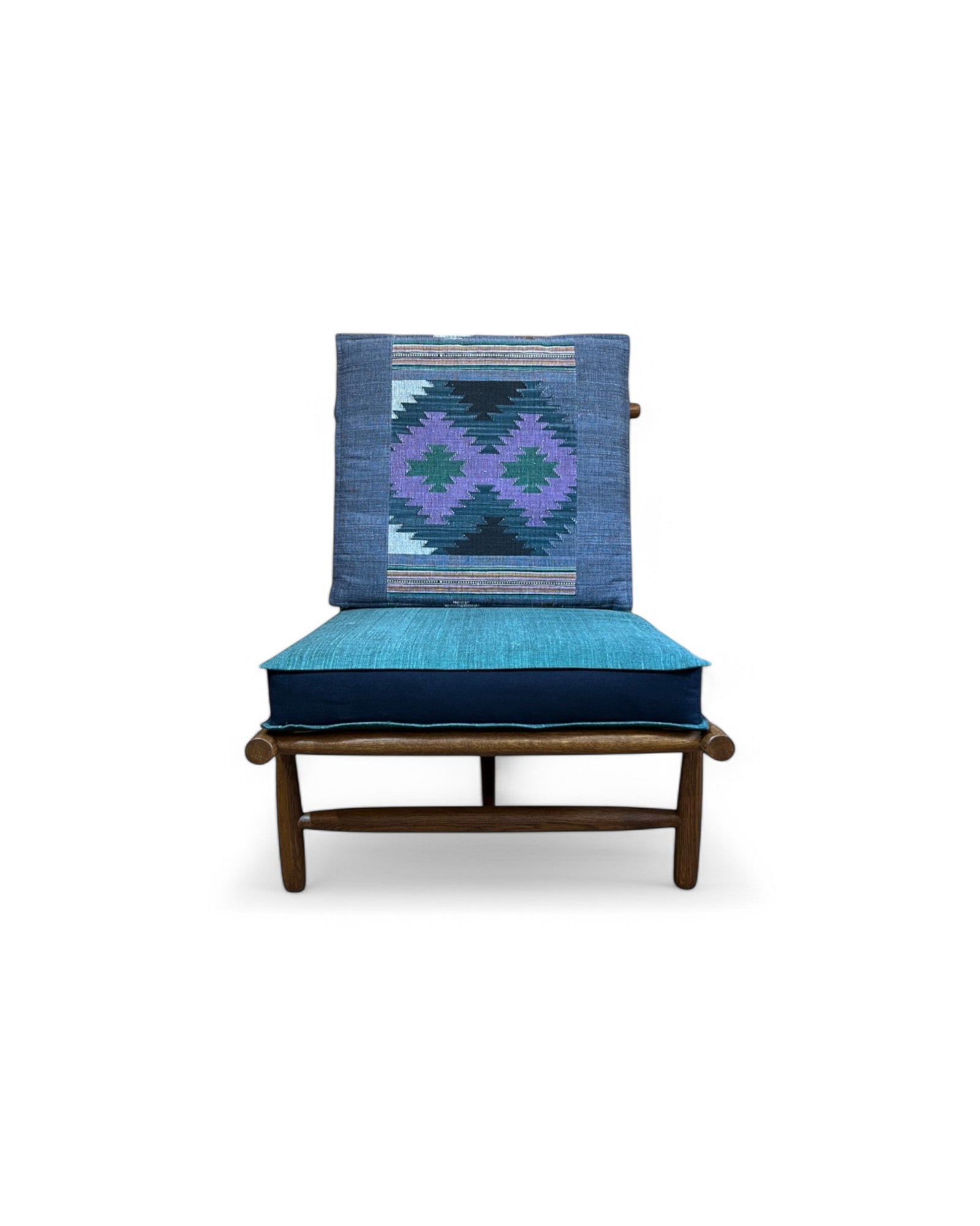 Patchwork Diamond Pattern Thai Weave White Oak Low Lounge Chair