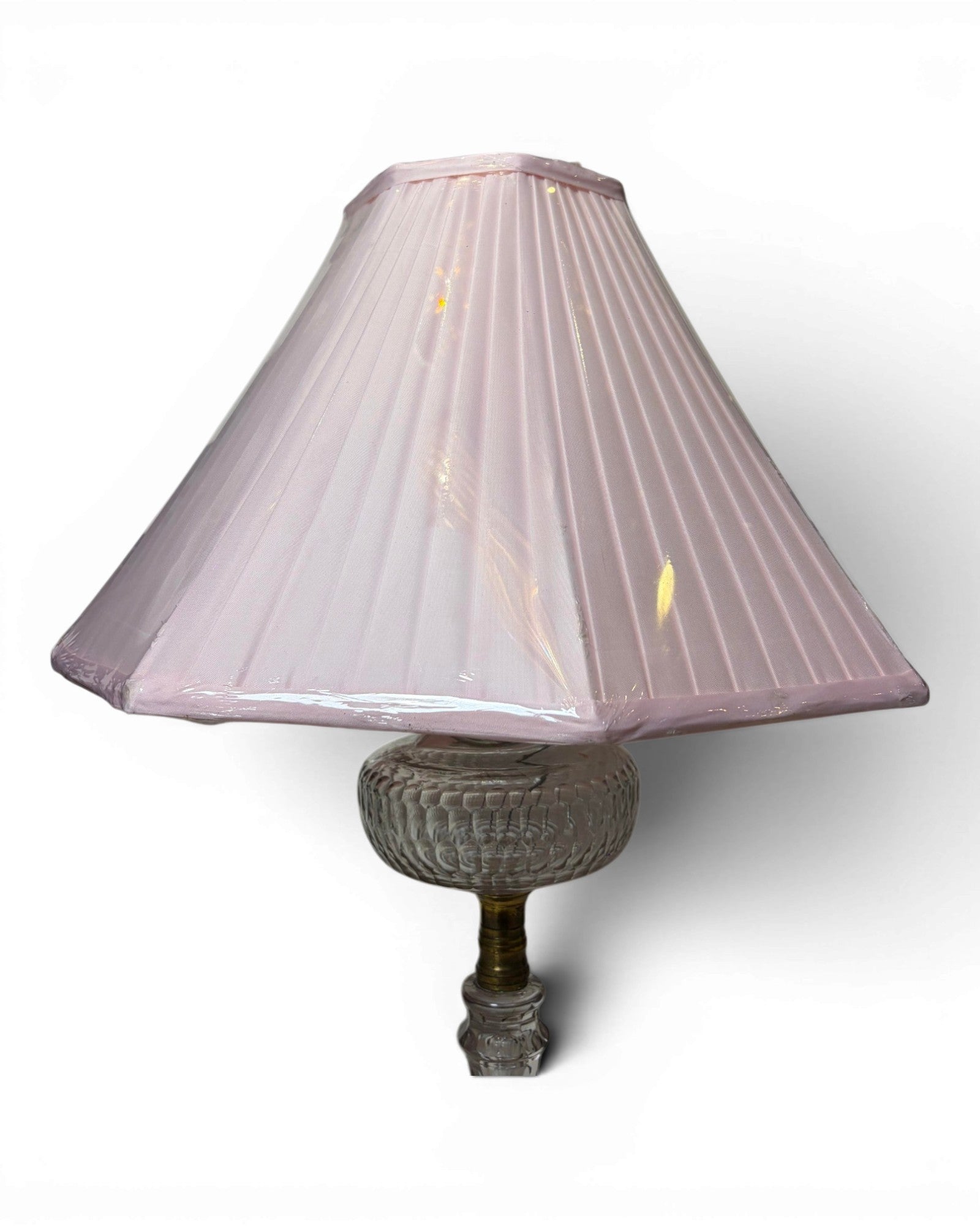 Vintage Clear Glass with Pleated Pink Shade Table Lamp