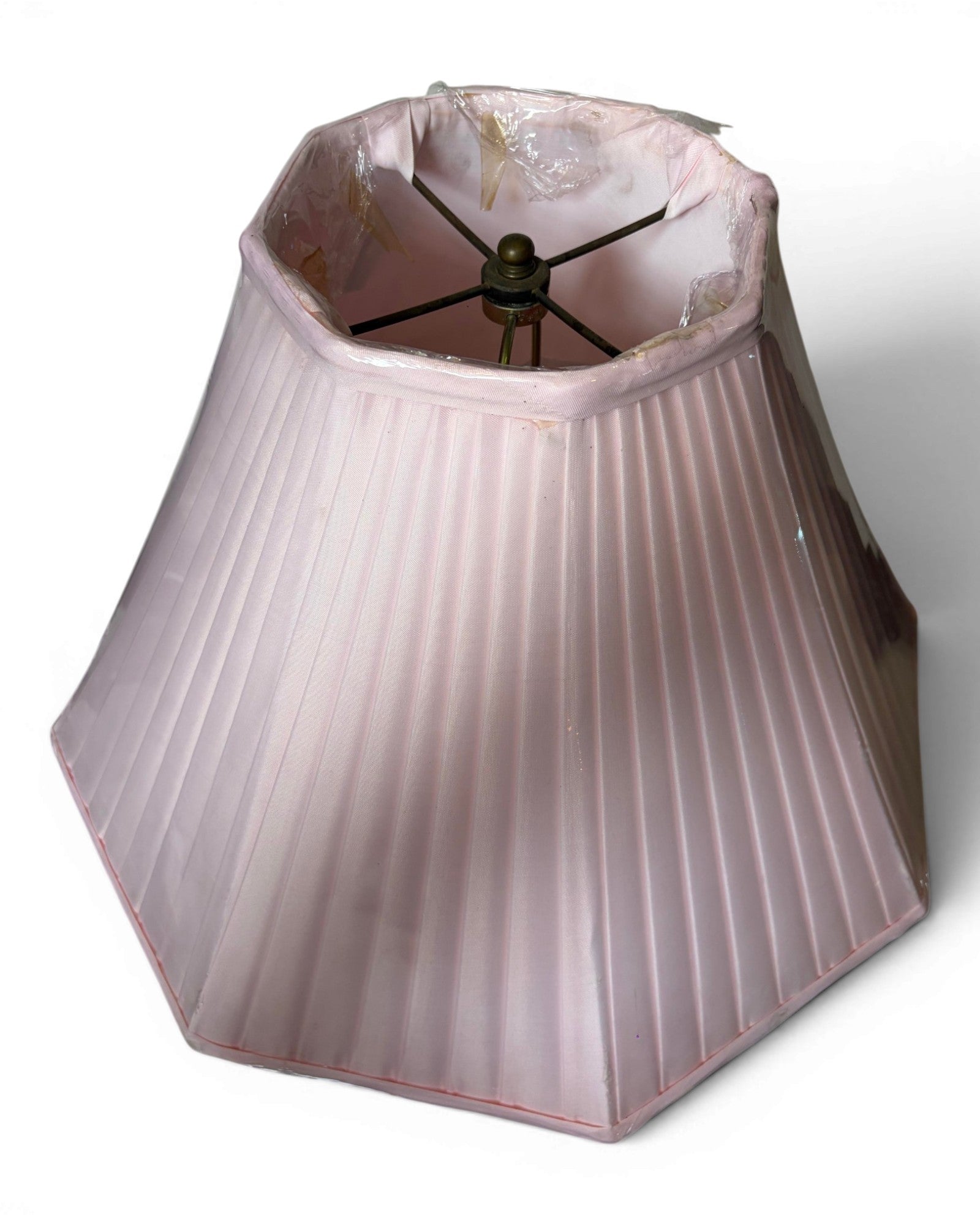 Vintage Clear Glass with Pleated Pink Shade Table Lamp