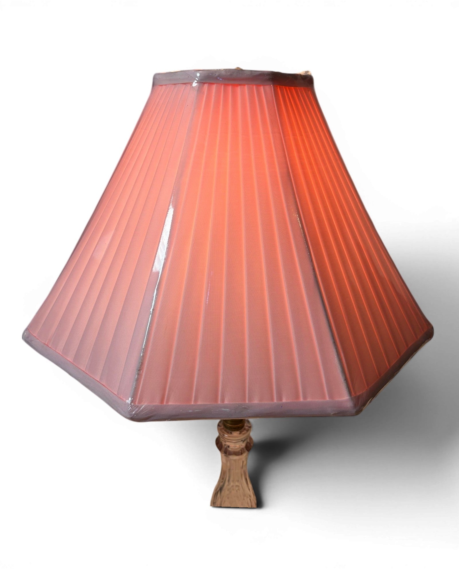 Vintage Clear Glass with Pleated Pink Shade Table Lamp