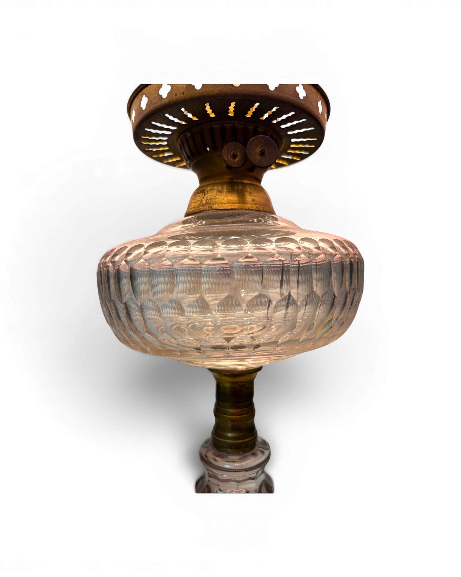 Vintage Clear Glass with Pleated Pink Shade Table Lamp