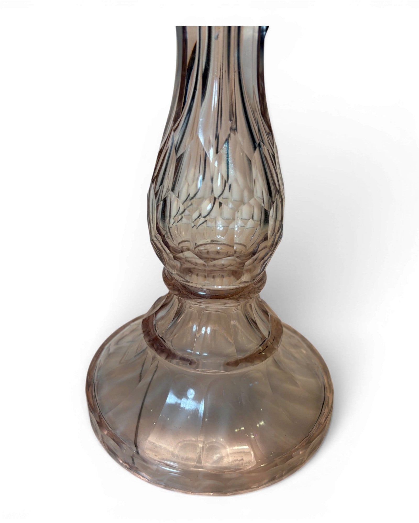 Vintage Clear Glass with Pleated Pink Shade Table Lamp