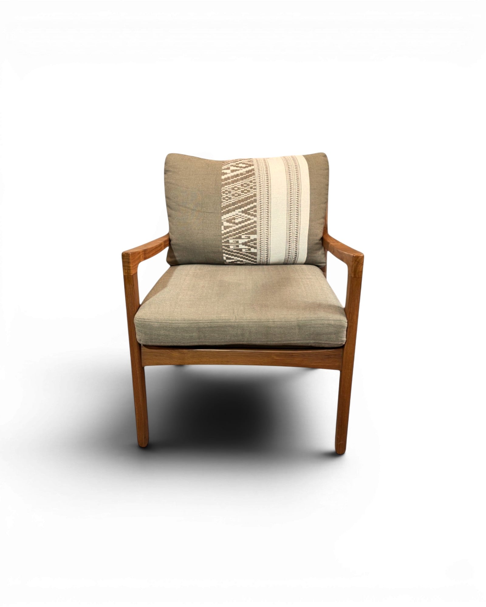 Ikat Khaki Thai Weave Teak Wood Armchair - Surround Living - 7