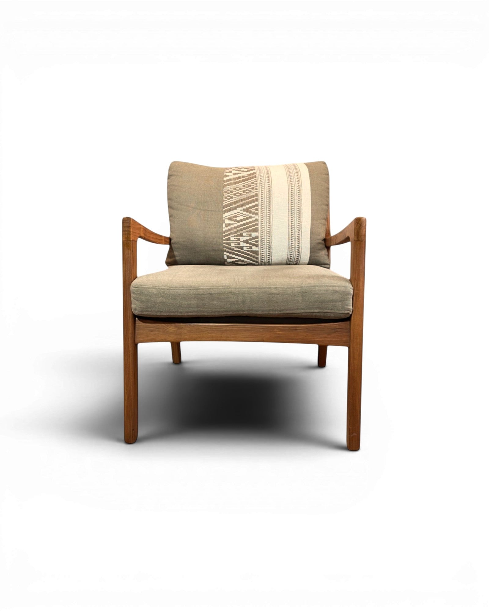 Ikat Khaki Thai Weave Teak Wood Armchair - Surround Living - 2