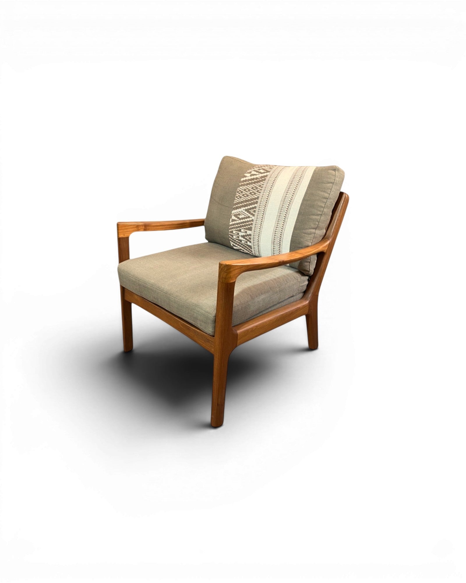 Ikat Khaki Thai Weave Teak Wood Armchair - Surround Living - 3