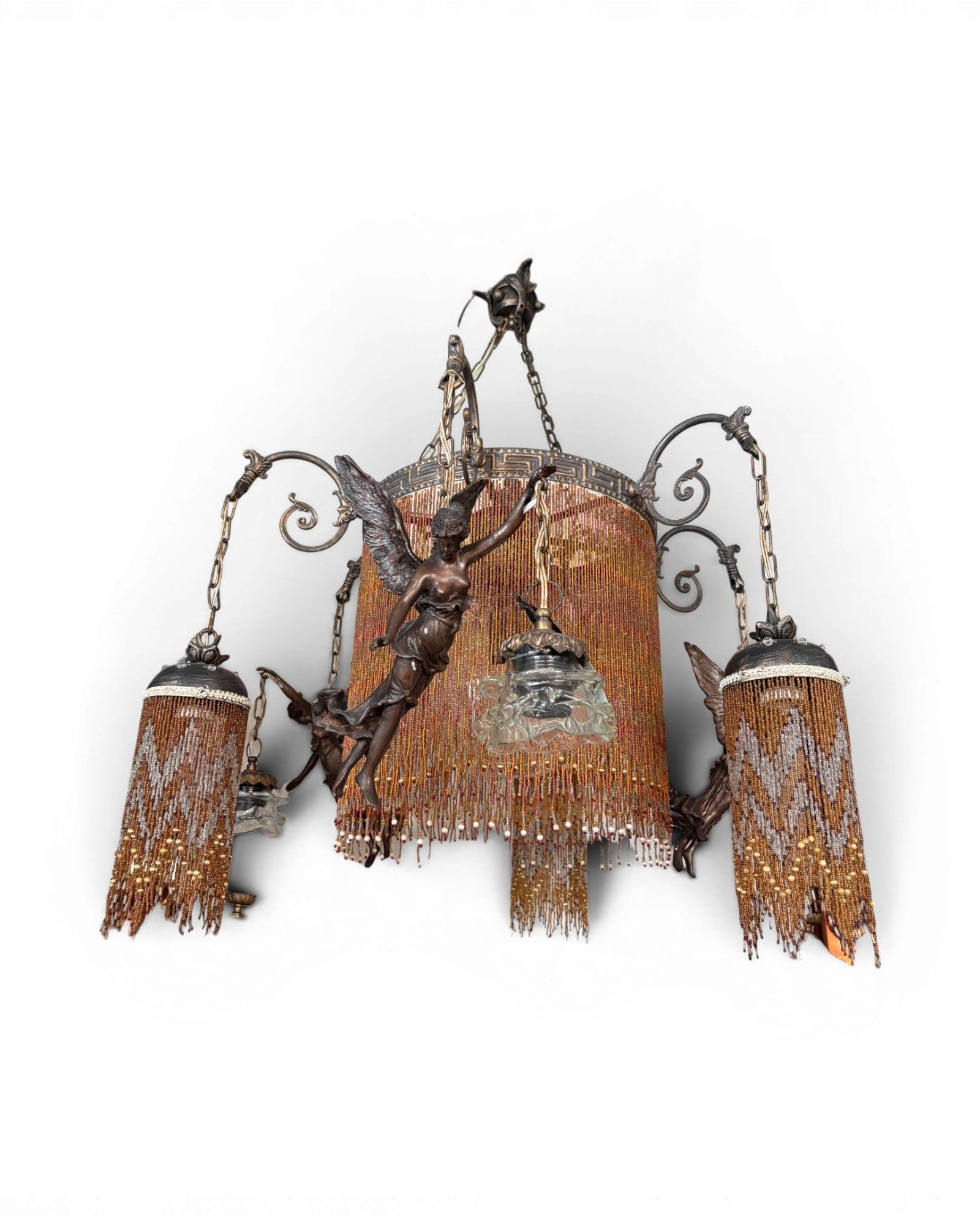 Antique-Style Hanging Lamp with Angel Figures