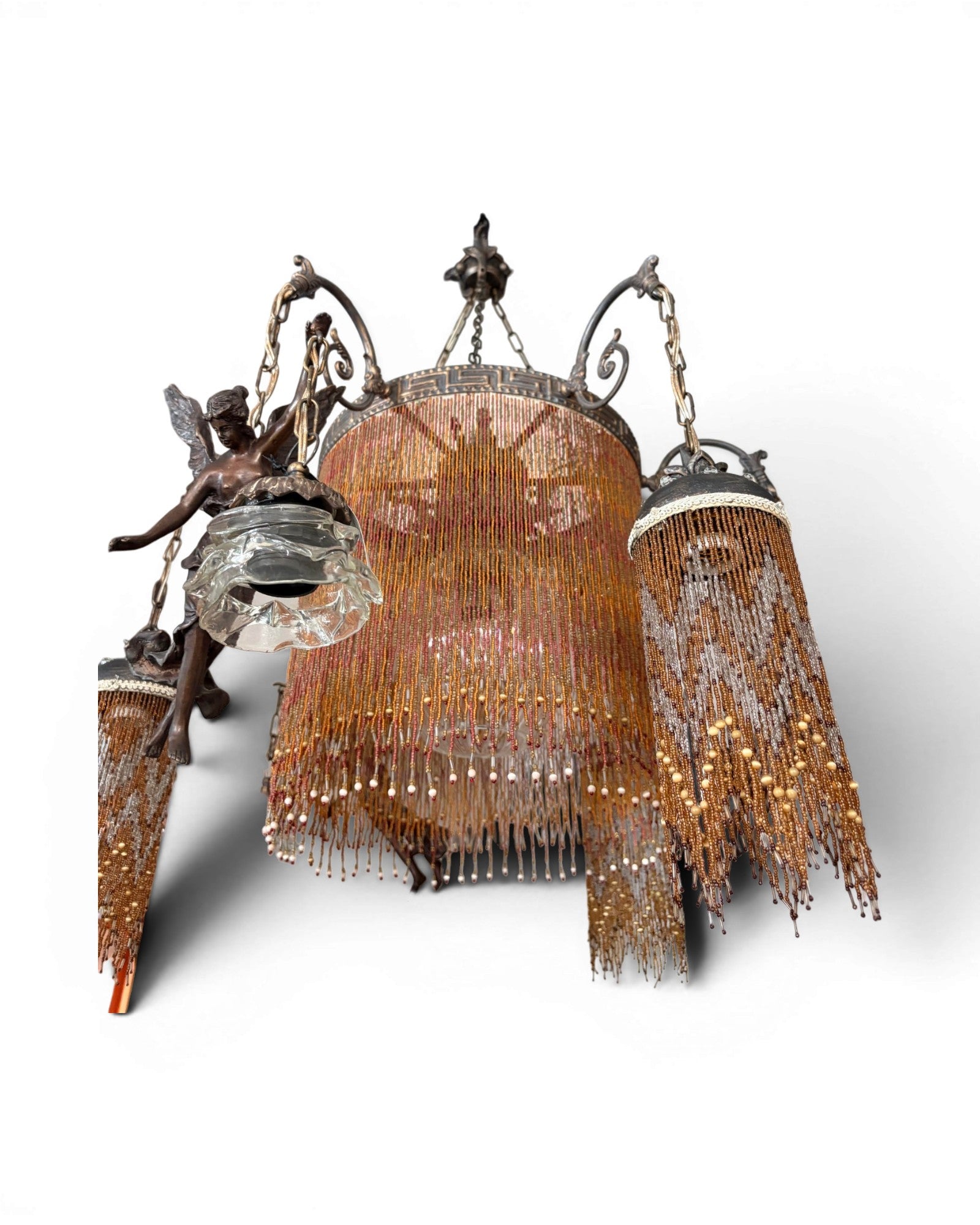 Antique-Style Hanging Lamp with Angel Figures