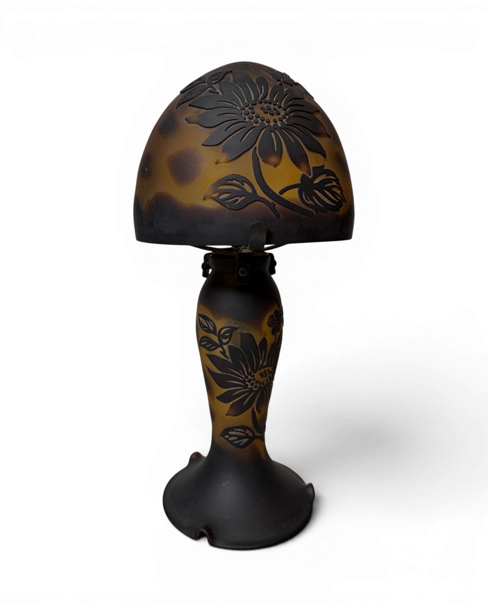 Art Nouveau Cameo Glass Table Lamp - Brown