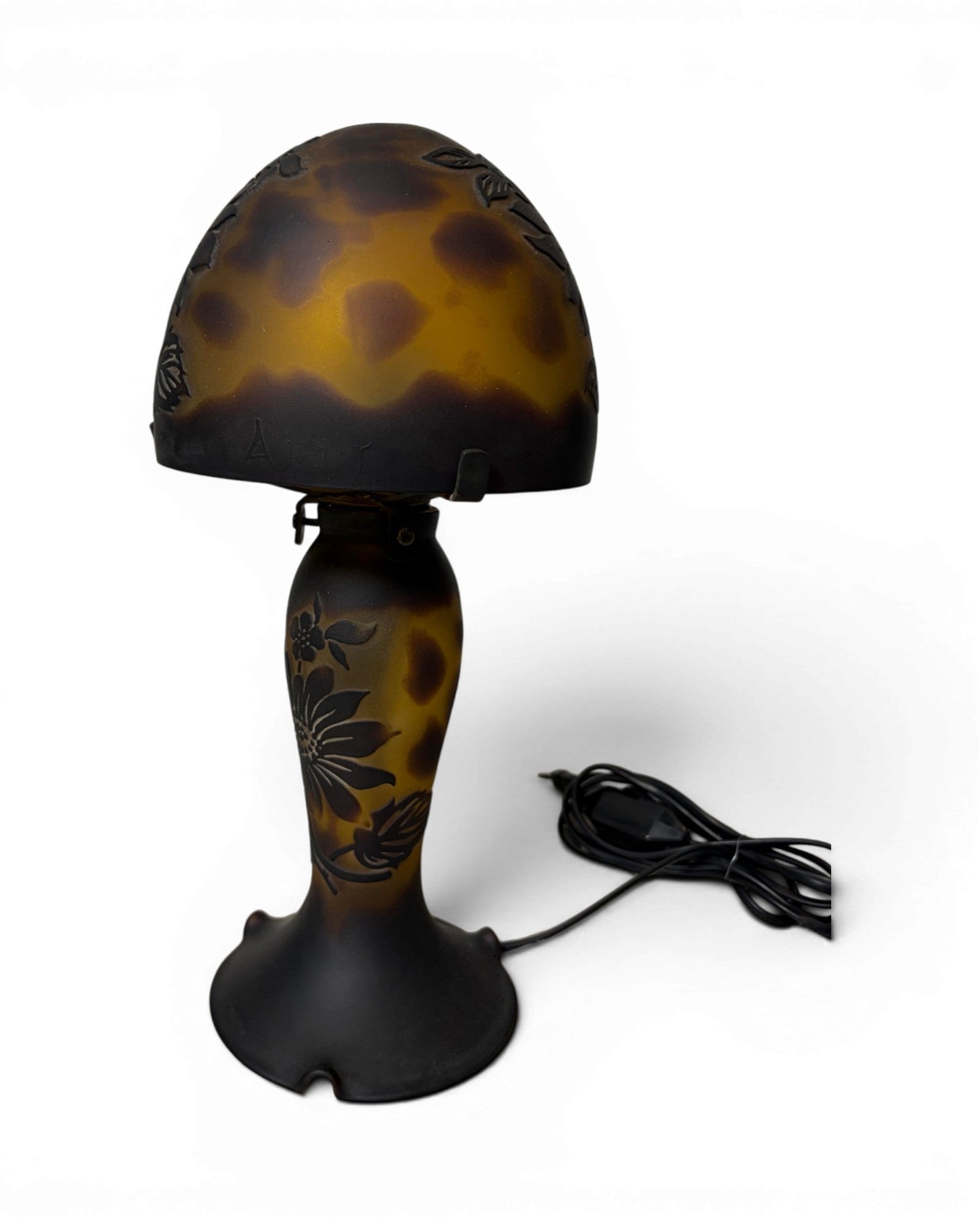 Art Nouveau Cameo Glass Table Lamp - Brown
