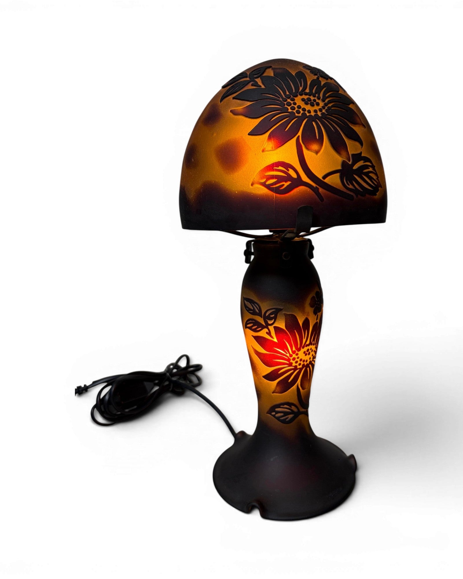 Art Nouveau Cameo Glass Table Lamp - Brown