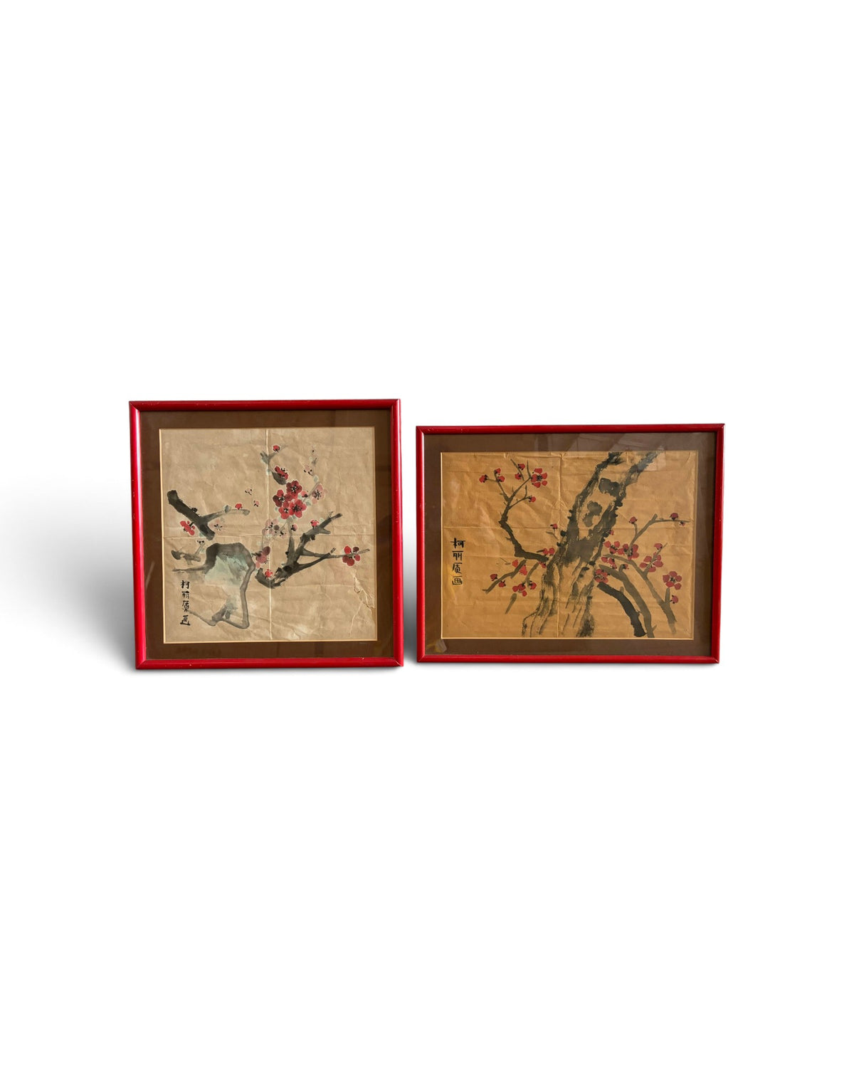 A Pair of Vintage Chinese Plum Blossom Paintings