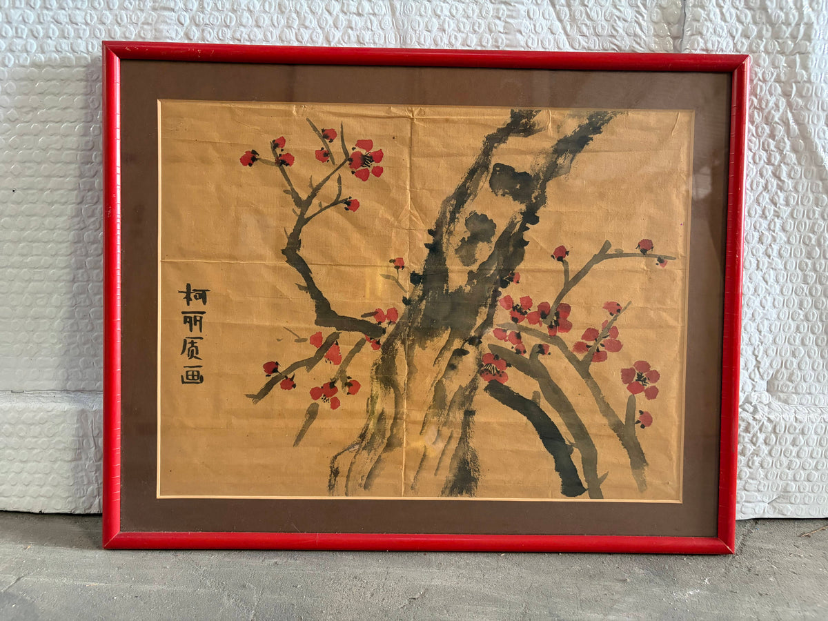A Pair of Vintage Chinese Plum Blossom Paintings