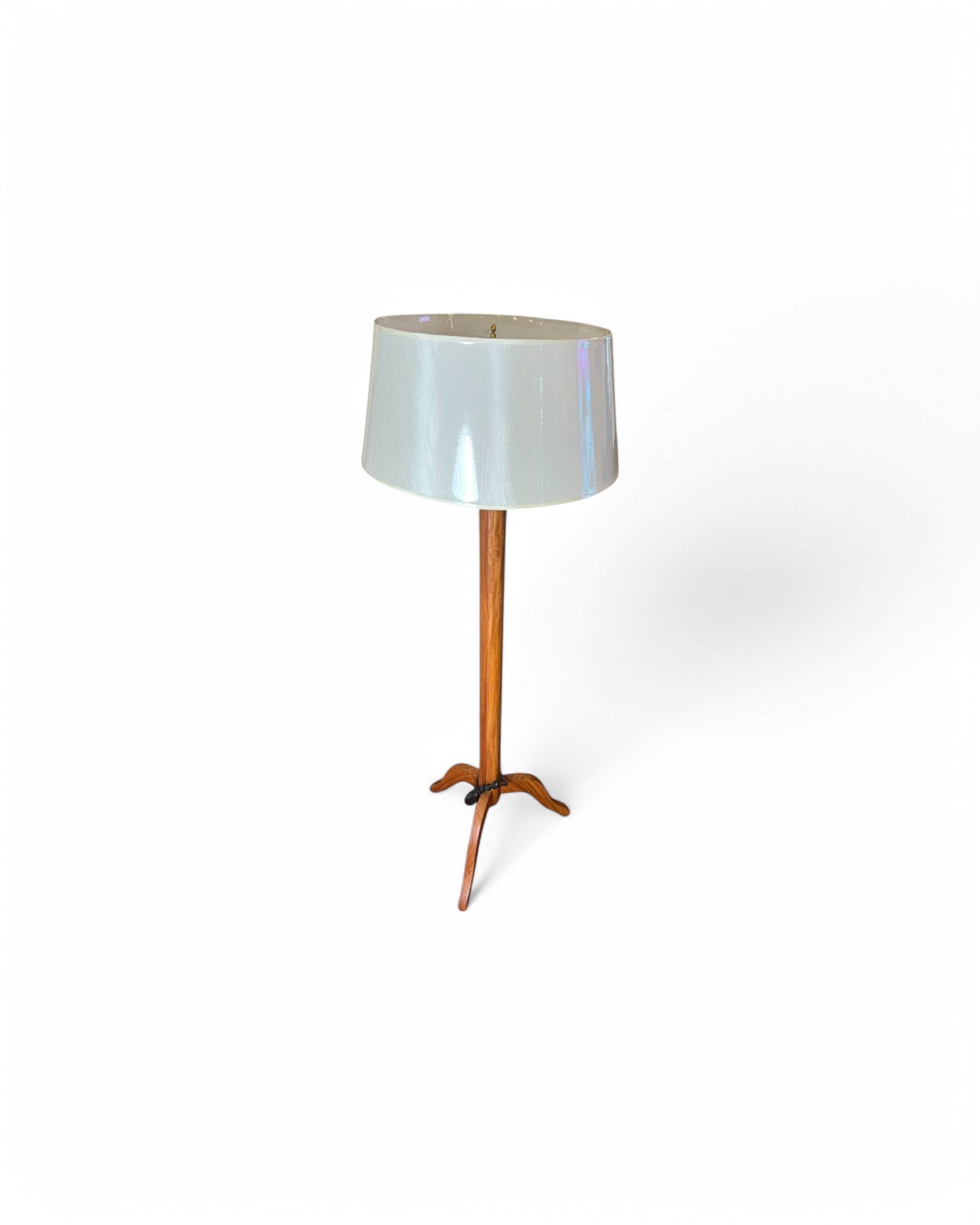 Teak Round White Shade Floor Lamp - 3 Legs