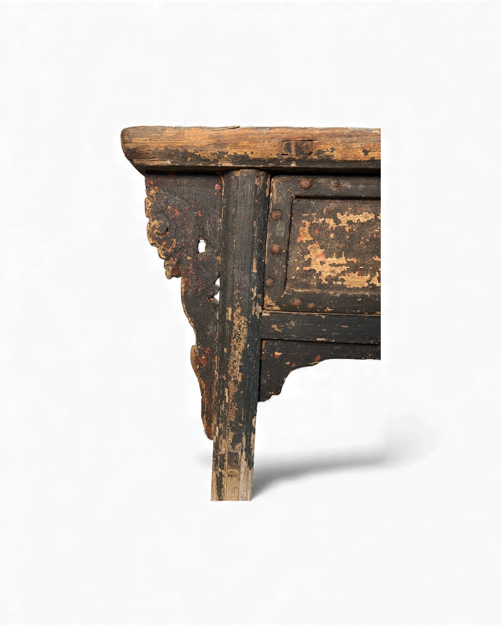 Chinese Carved Coffer with Traces of Red & Black Lacquer, Elm Wood - Surround Living - 10