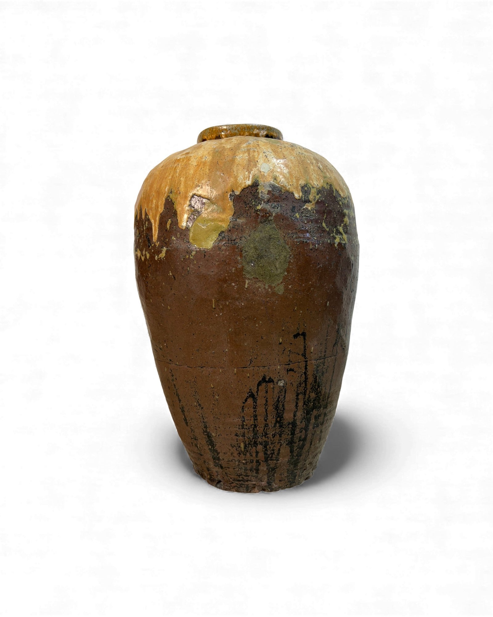 Chinese Glazed Wine Storage Jar (Maroon & Mustard Drip Glaze) - Surround Living - 3