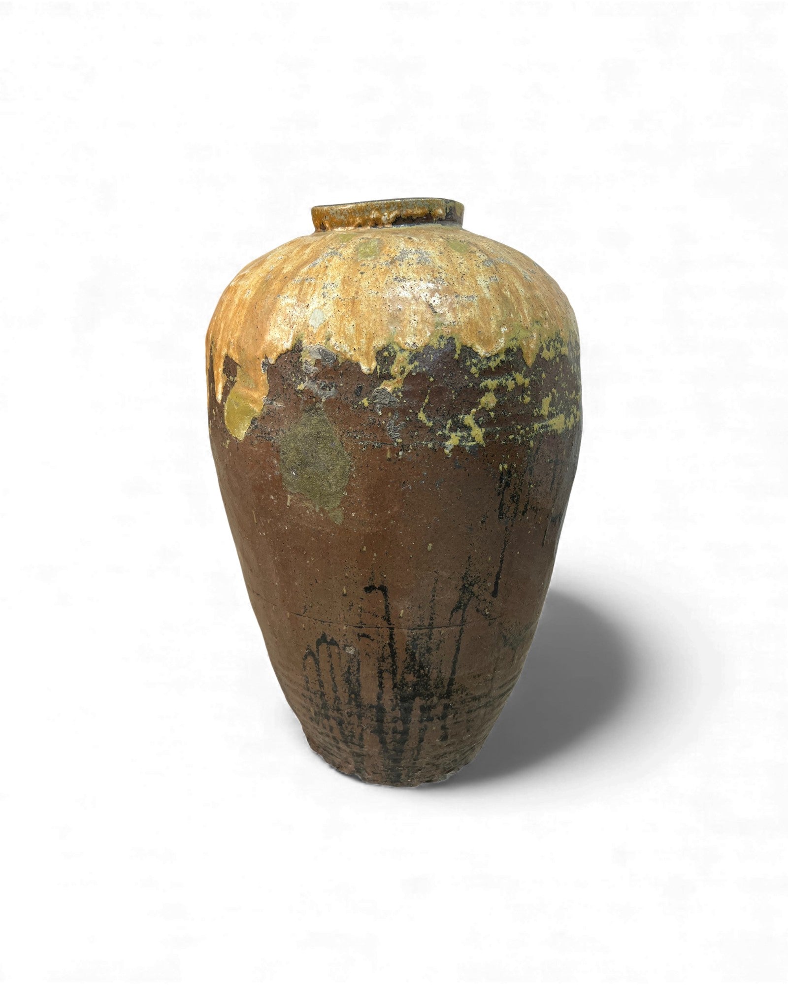 Chinese Glazed Wine Storage Jar (Maroon & Mustard Drip Glaze) - Surround Living - 8