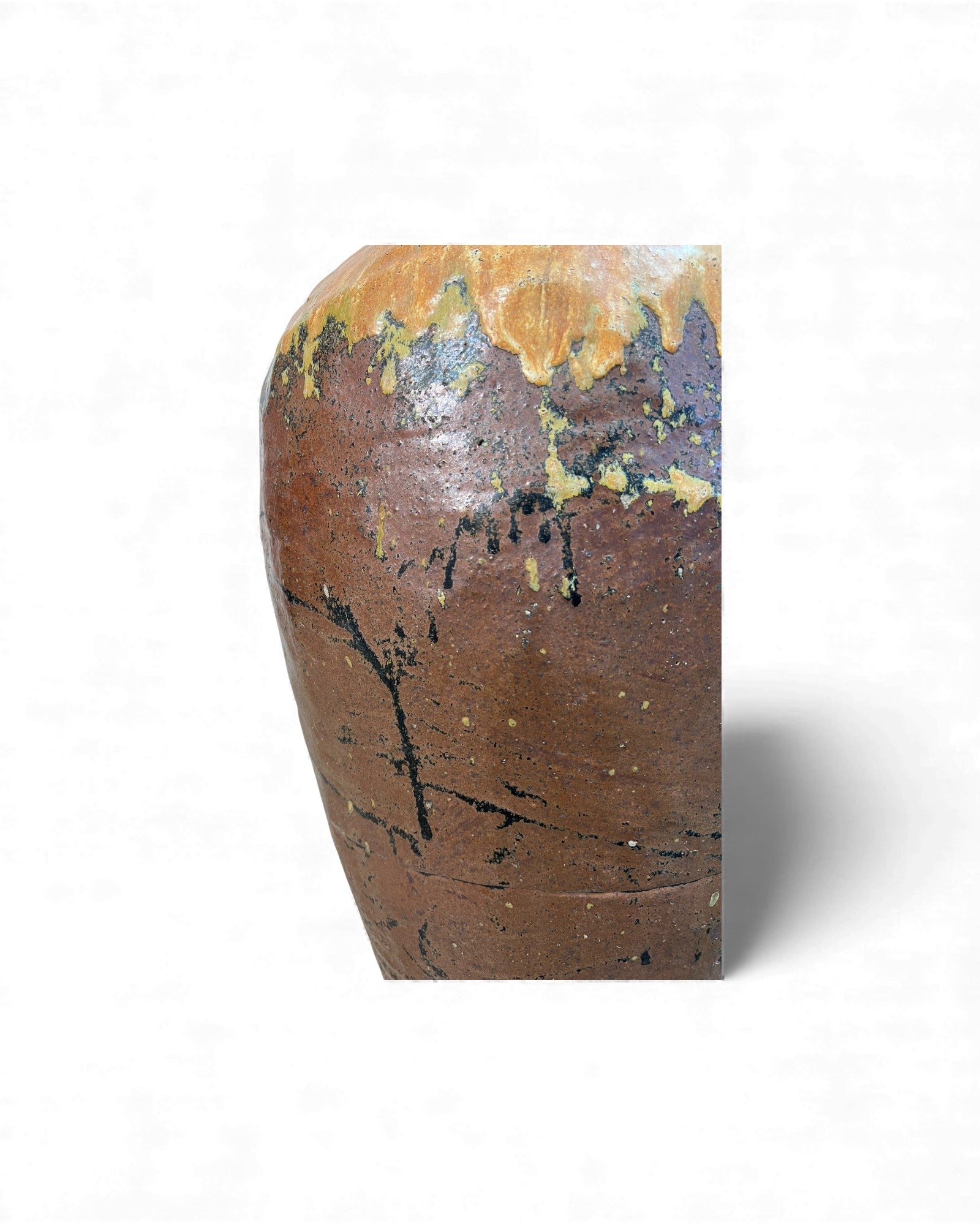 Chinese Glazed Wine Storage Jar (Maroon & Mustard Drip Glaze) - Surround Living - 4