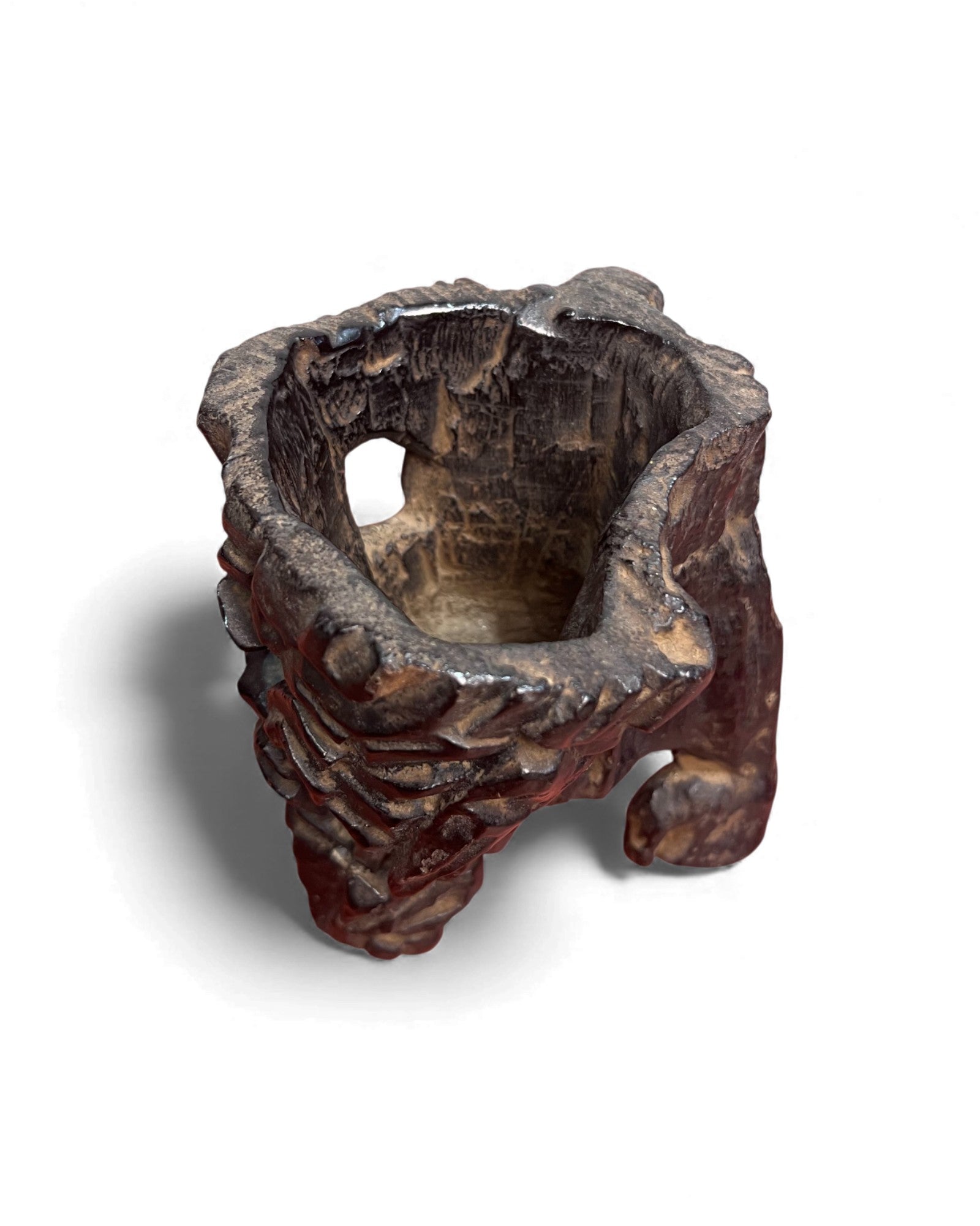 Chinese Carved Wooden Brush Pot Holder - Surround Living - 5