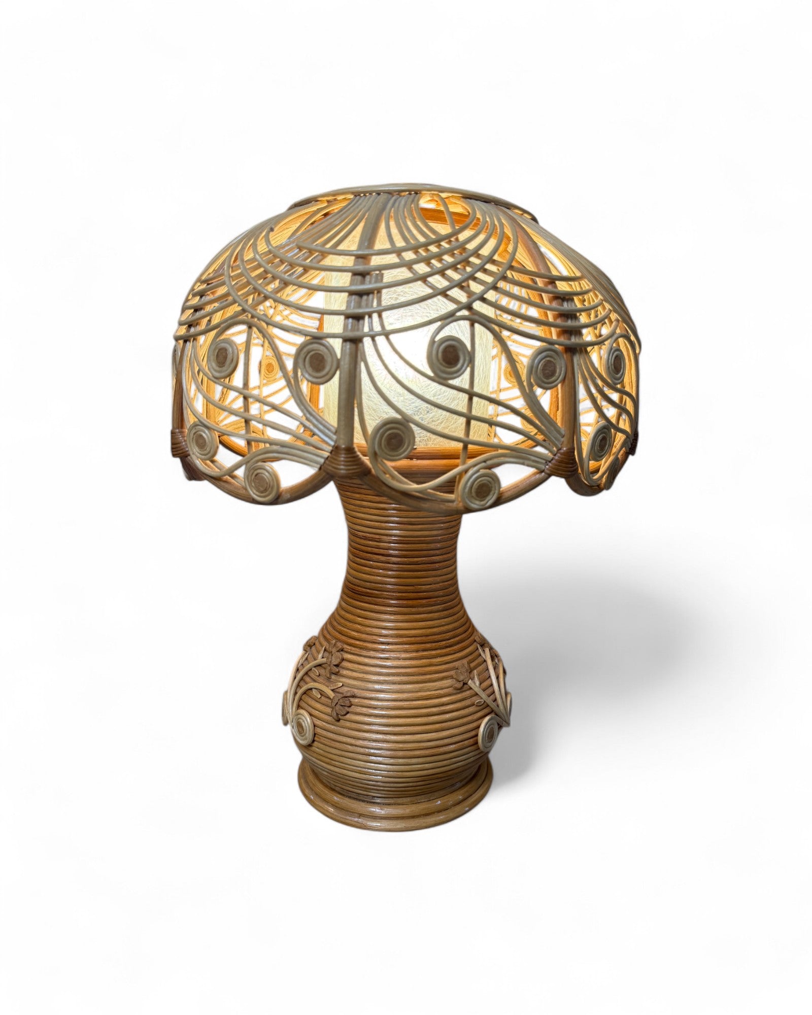 Mid-Century Rattan Mushroom Lamp