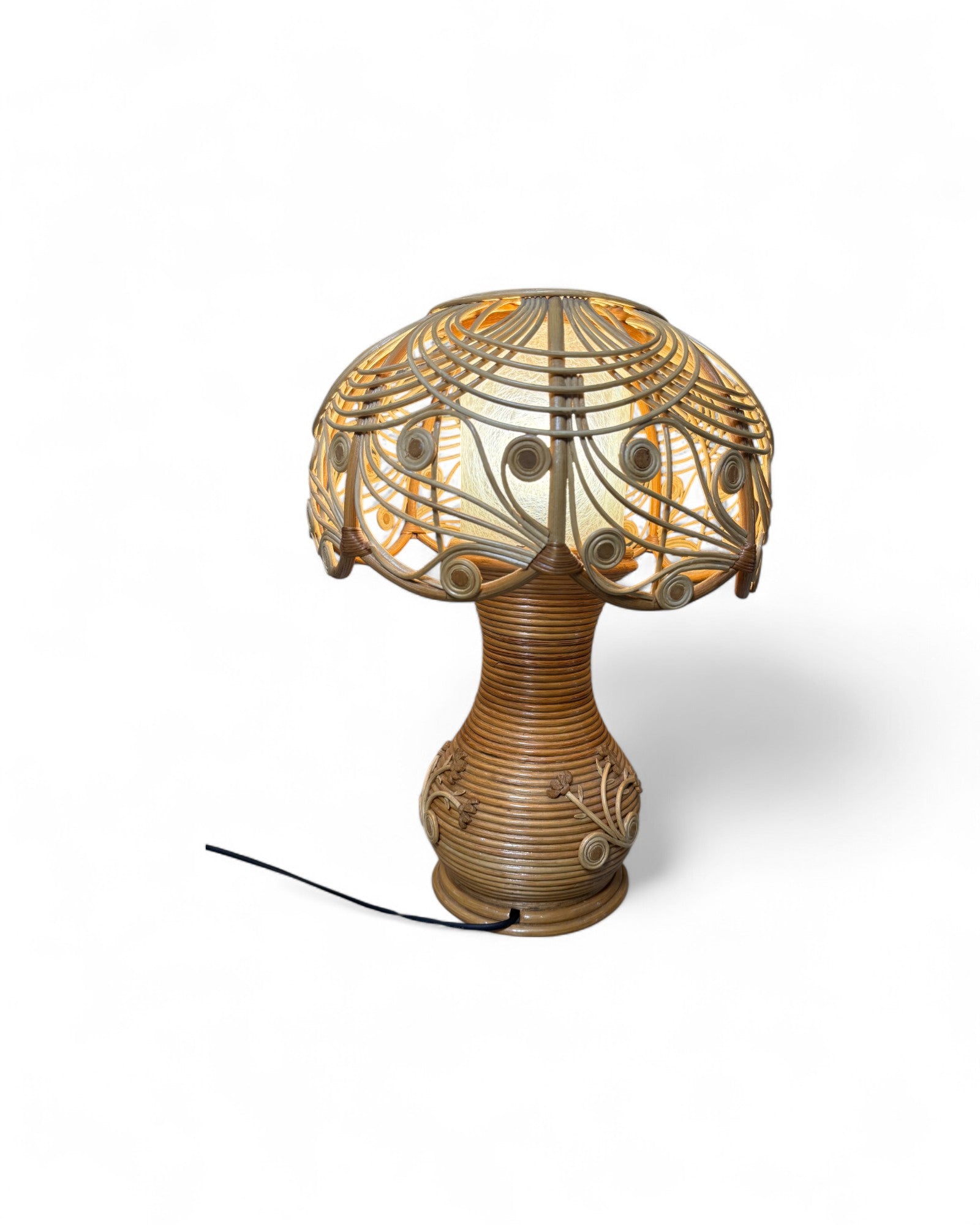 Mid-Century Rattan Mushroom Lamp