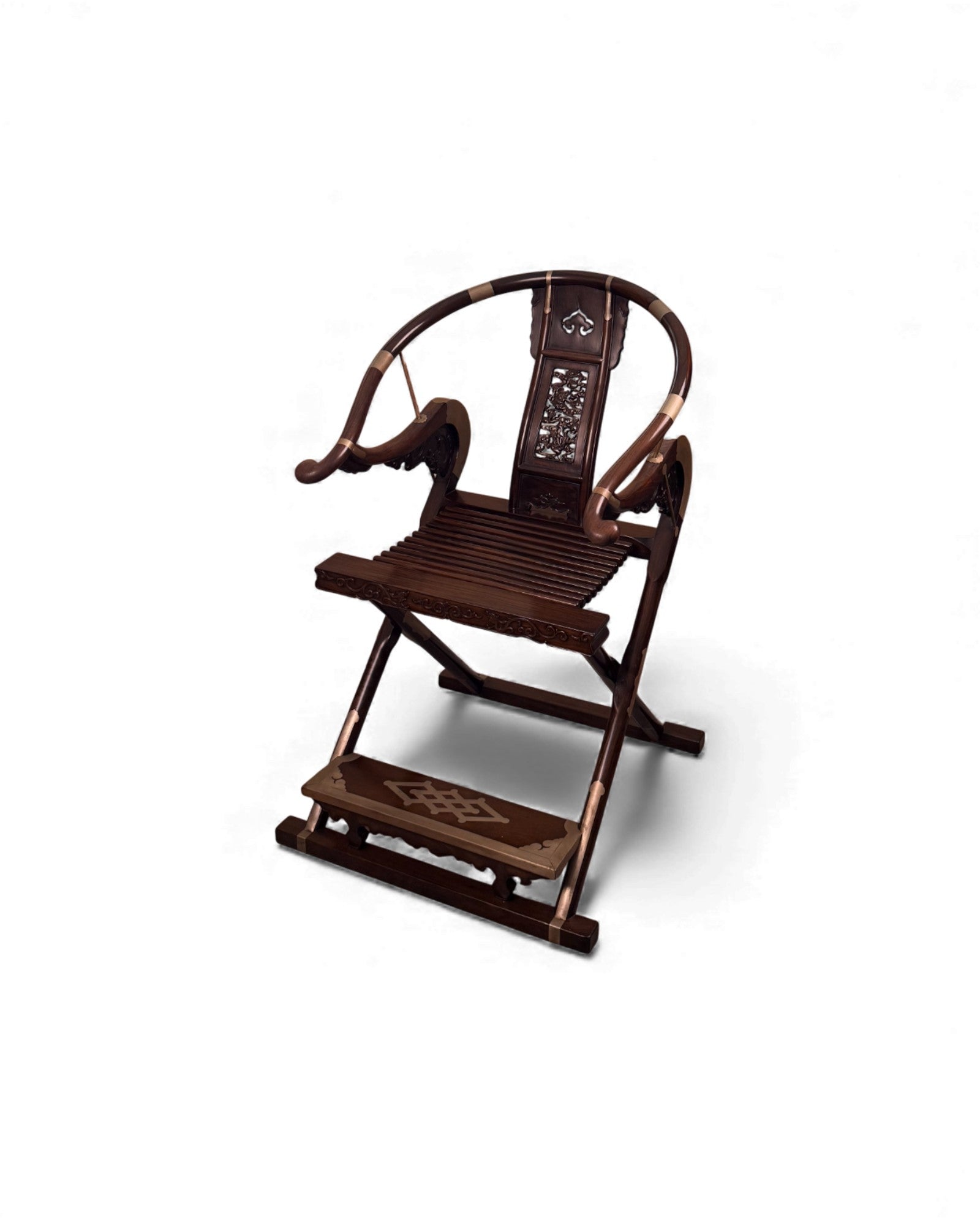 Chinese Huanghuali - Style Folding Horseshoe Chair (Jiaoyi 交椅) - Surround Living - 4