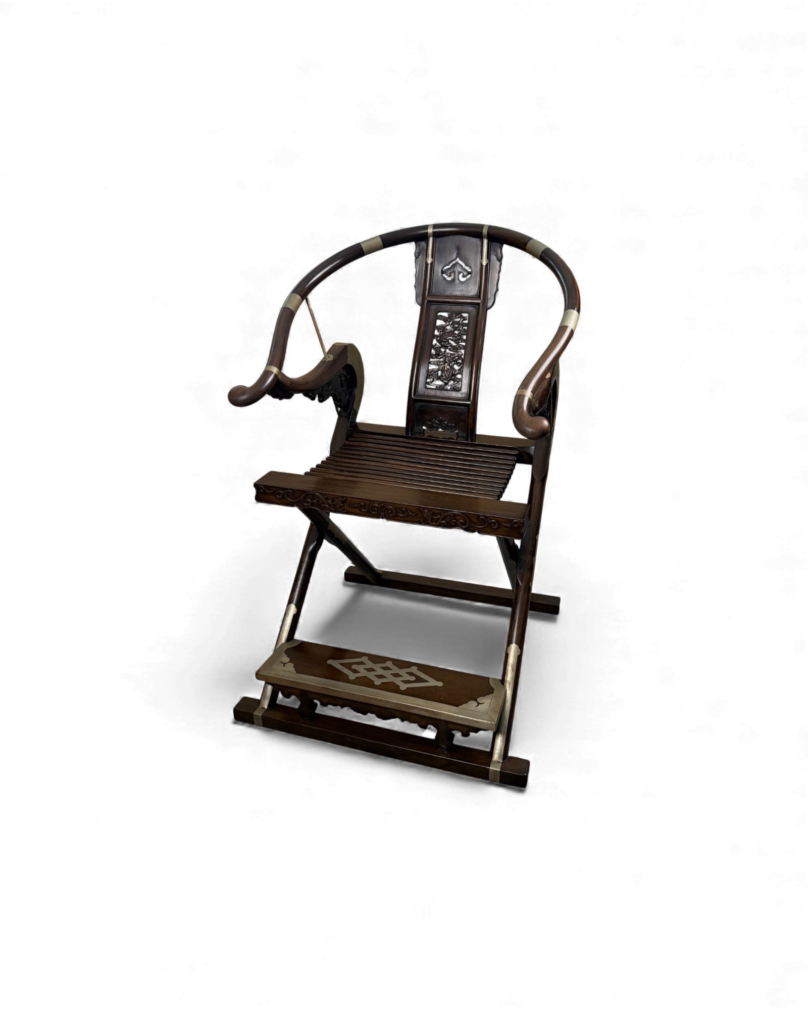 Chinese Huanghuali - Style Folding Horseshoe Chair (Jiaoyi 交椅) - Darker Zitan Wood *Dark Zitan Wood to see if difference in price range - Surround Living - 8