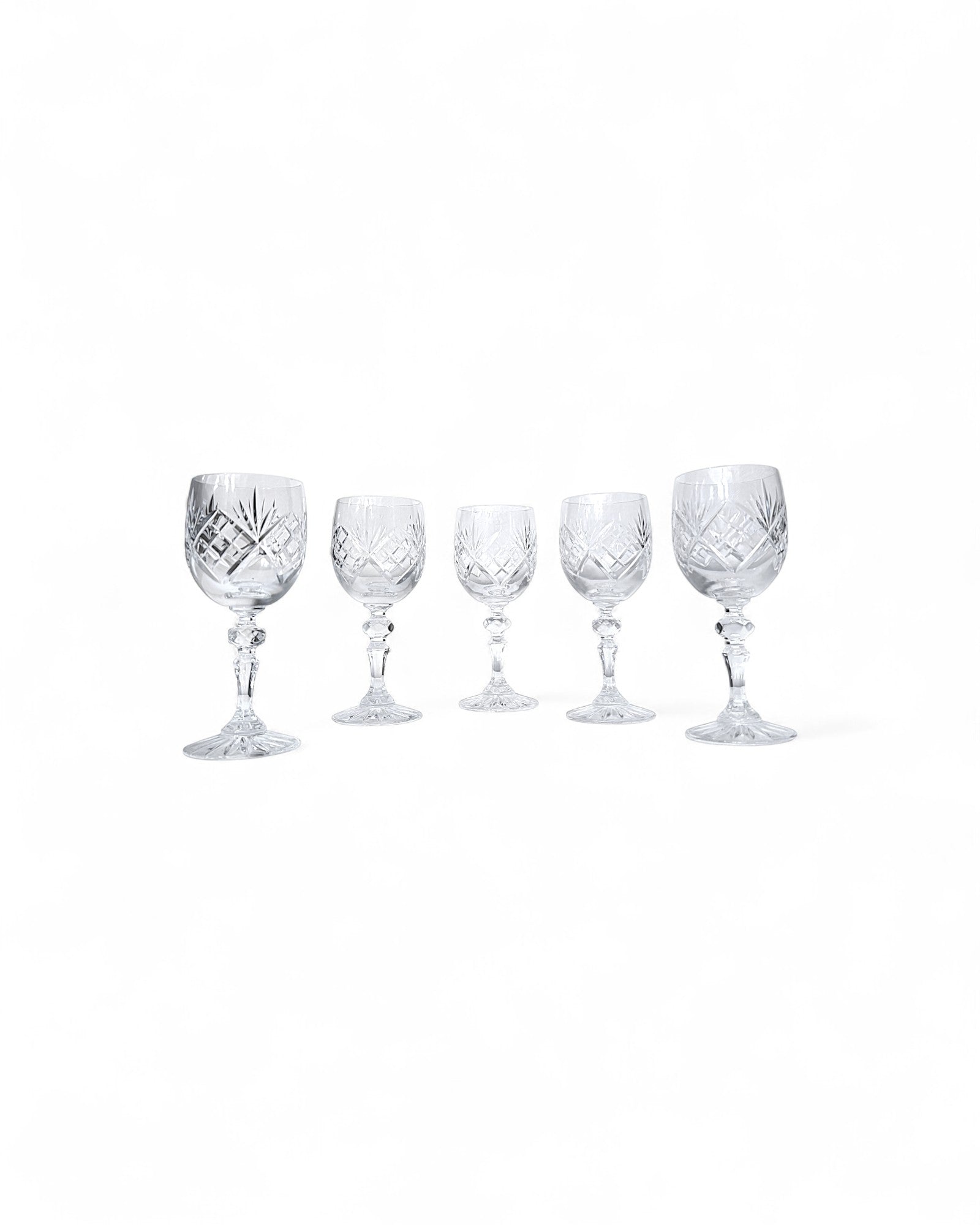 Vintage Starburst-Cut Crystal Wine Glasses – Set of 5