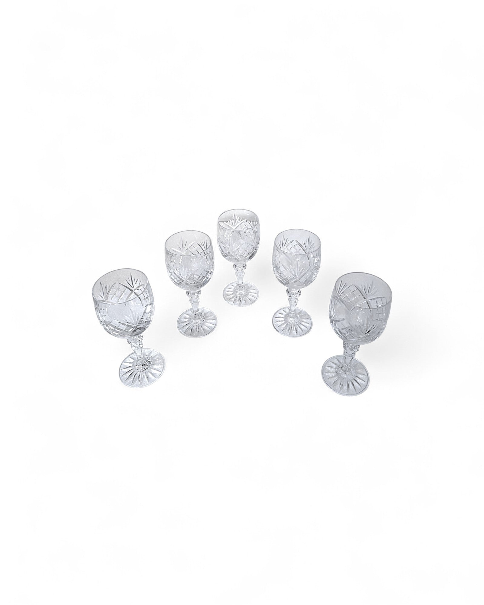 Vintage Starburst-Cut Crystal Wine Glasses – Set of 5