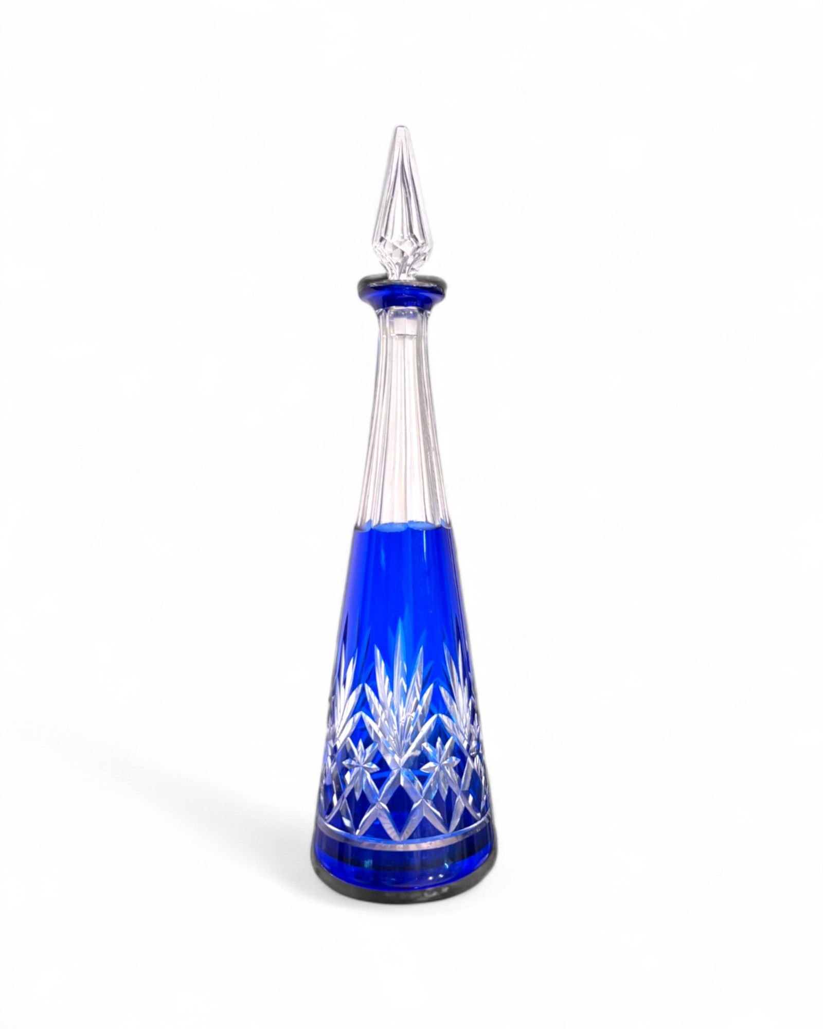 Vintage Baccarat Cobalt Blue Cut-to-Clear Crystal Decanter with Stopper