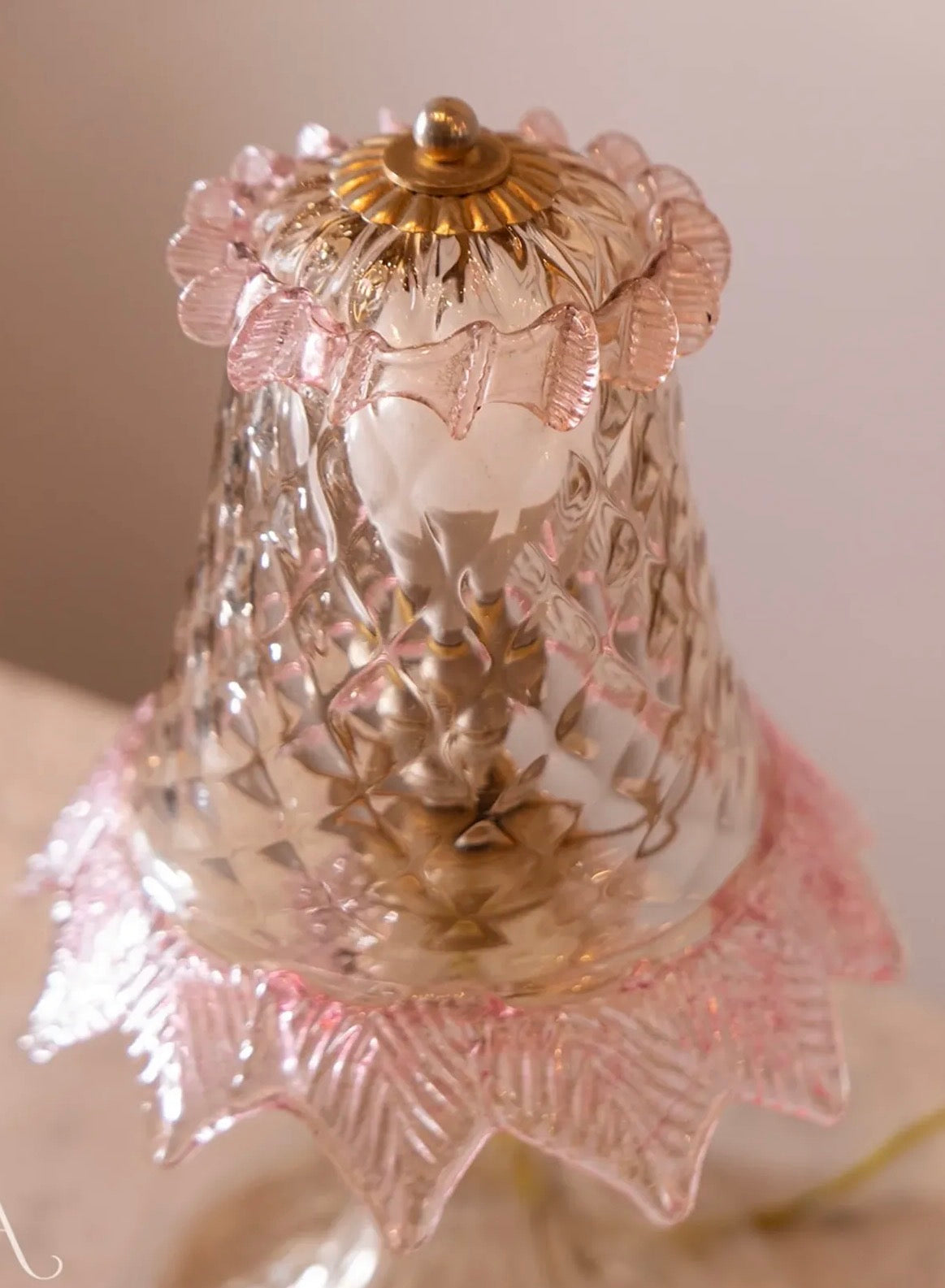 Pink Tinted 1980's Murano Glass Mini Table Lamp