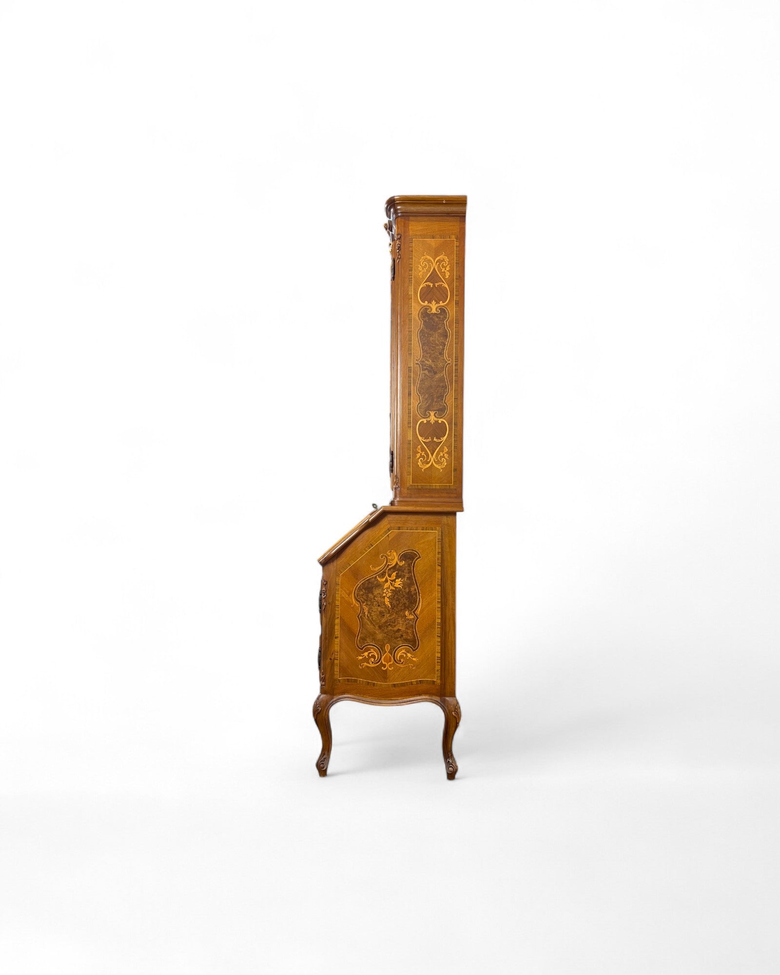 Trumeau Walnut Italian Louis XV Style Cabinet with Cream Fabric Interior