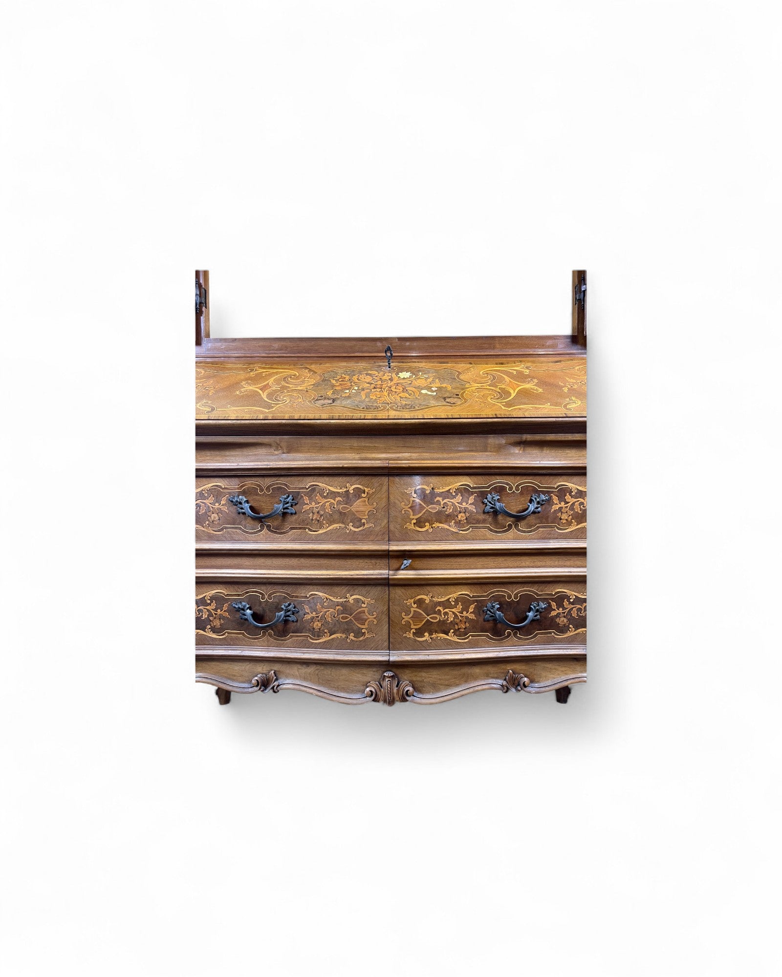 Trumeau Walnut Italian Louis XV Style Cabinet with Cream Fabric Interior