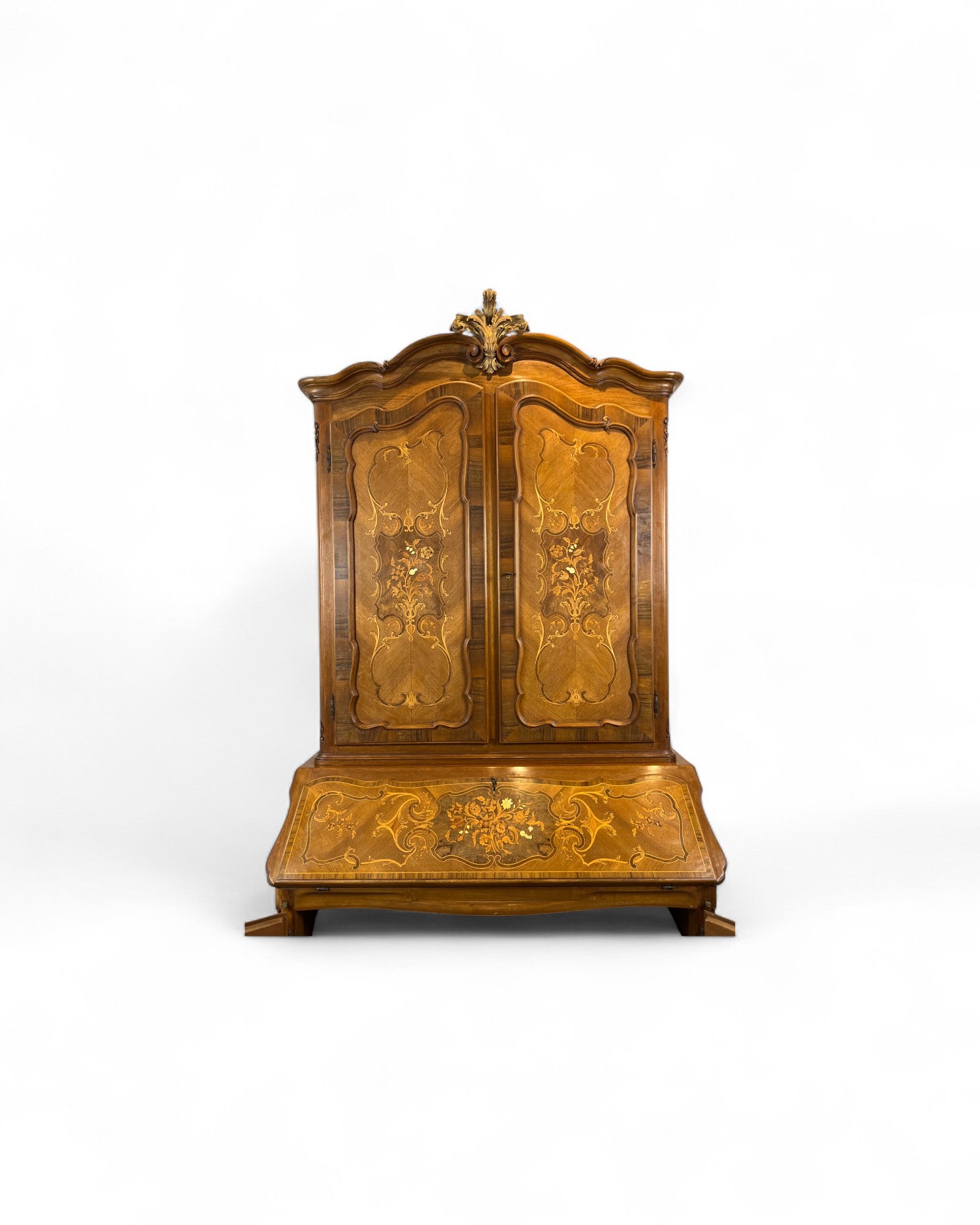 Trumeau Walnut Italian Louis XV Style Cabinet with Cream Fabric Interior