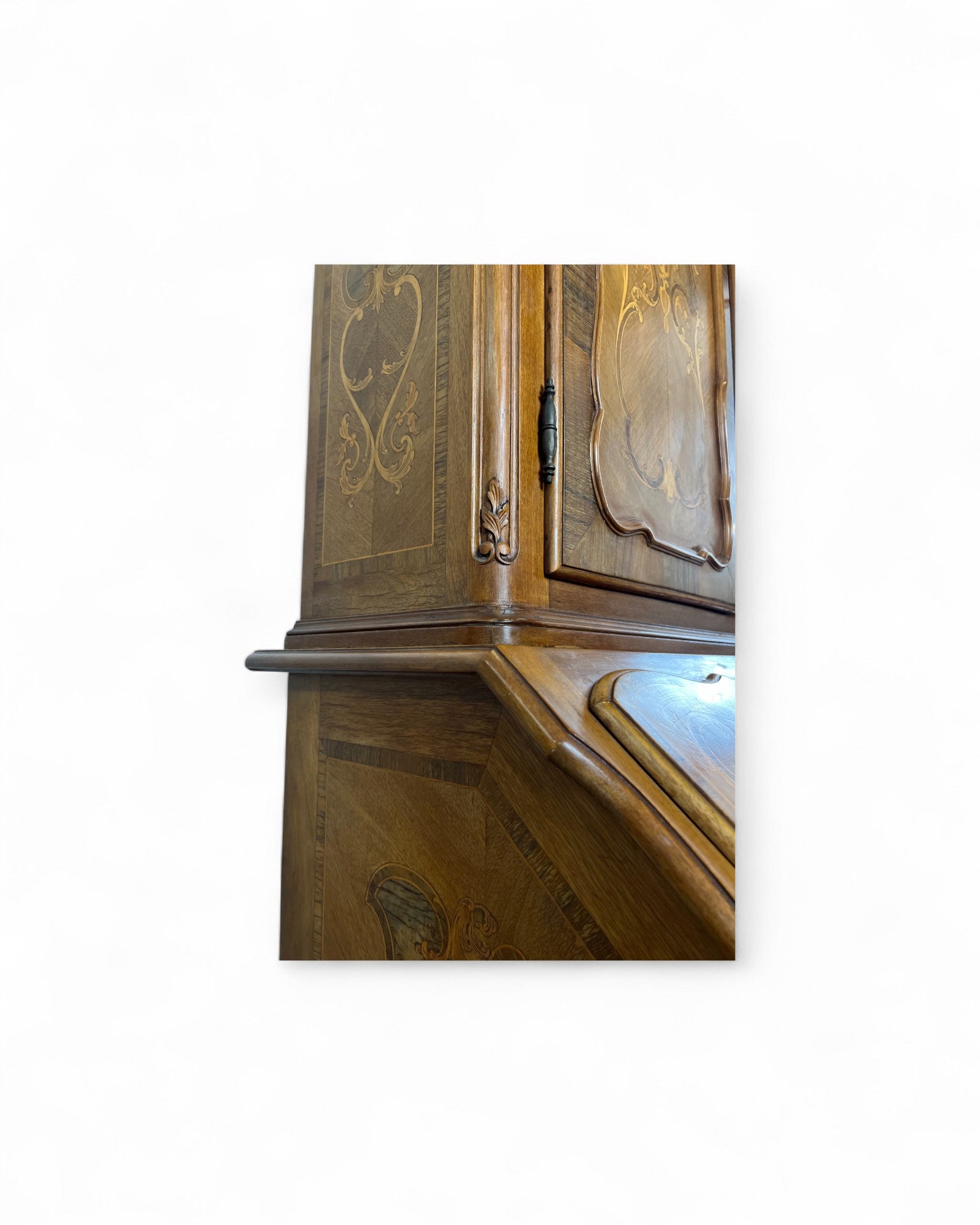 Trumeau Walnut Italian Louis XV Style Cabinet with Cream Fabric Interior