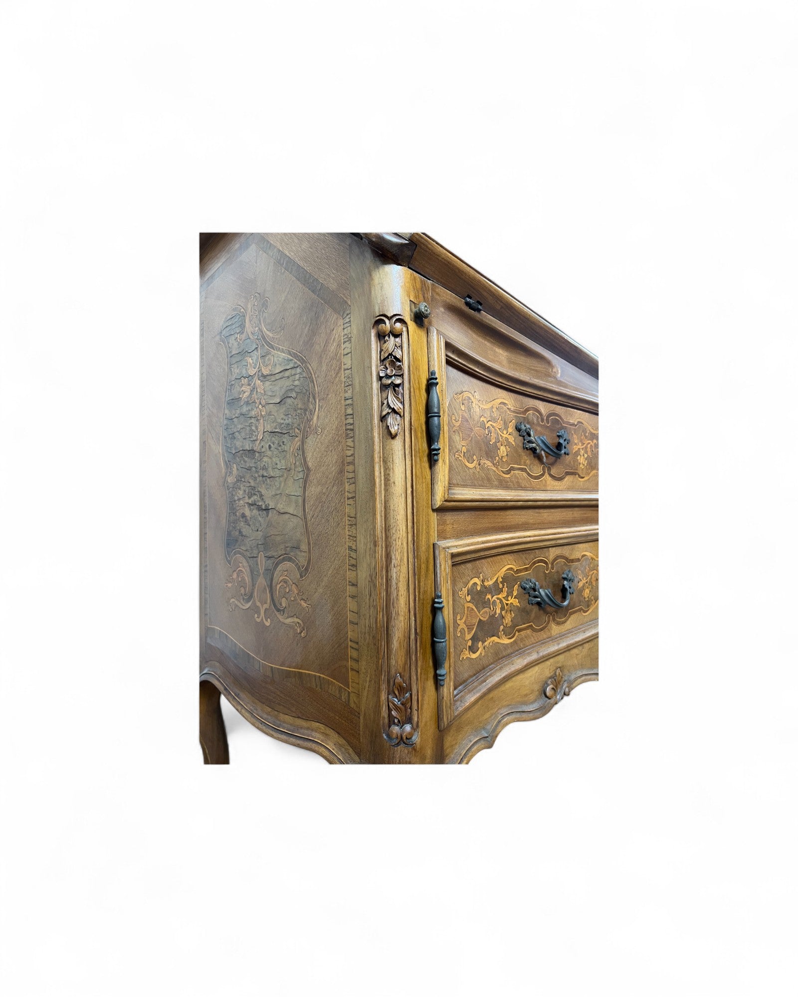 Trumeau Walnut Italian Louis XV Style Cabinet with Cream Fabric Interior